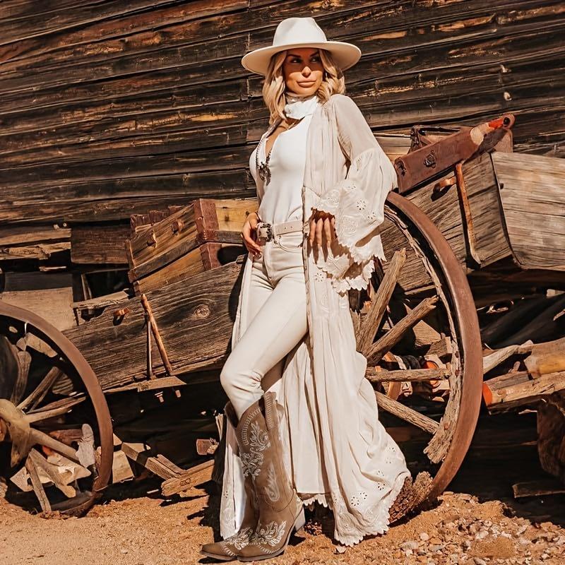 Brown Women's Cowboy Boot-Wide Calf Knee-Length Women Cowboy Boot, Shiny Shiny Rhinestone Western Country Boots, Classic Embroidery, Pointed Zipper Vintage Fashion High Leg Boot