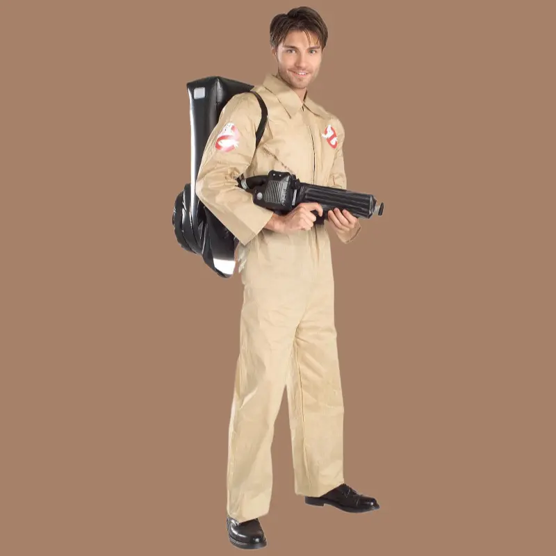 Classic Ghostbusters Costume Uniform Jumpsuit, Breathable Fabric with Front Zipper and Elastic Cuffs for Adult & Kid Fans, Matching Belt Loop for Halloween Cosplay Party, Polyester Clothes, Logo Patches