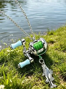 🎣 The most satisfying necklace ever with plain pattern! This fishing reel design actually spins perfectly 🌀 #fishingjewelry #spinnablependant #noveltyjewelry