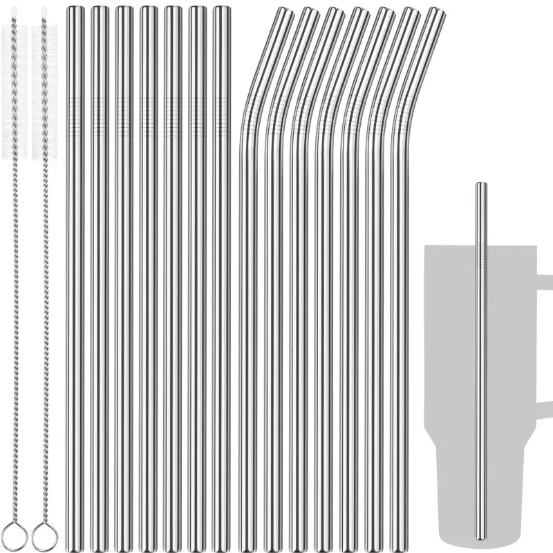 40oz Straws, 14PCS Stainless Steel Replacement Straws Fit for Stanley 40oz Adventure Quencher Travel Tumblers with Cleaning Brushes 2PCS