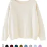 Women's Plain Scoop Neck Sweater, Casual Drop Shoulder Long Sleeve Jumper, Women Fall & Winter Knit Top
