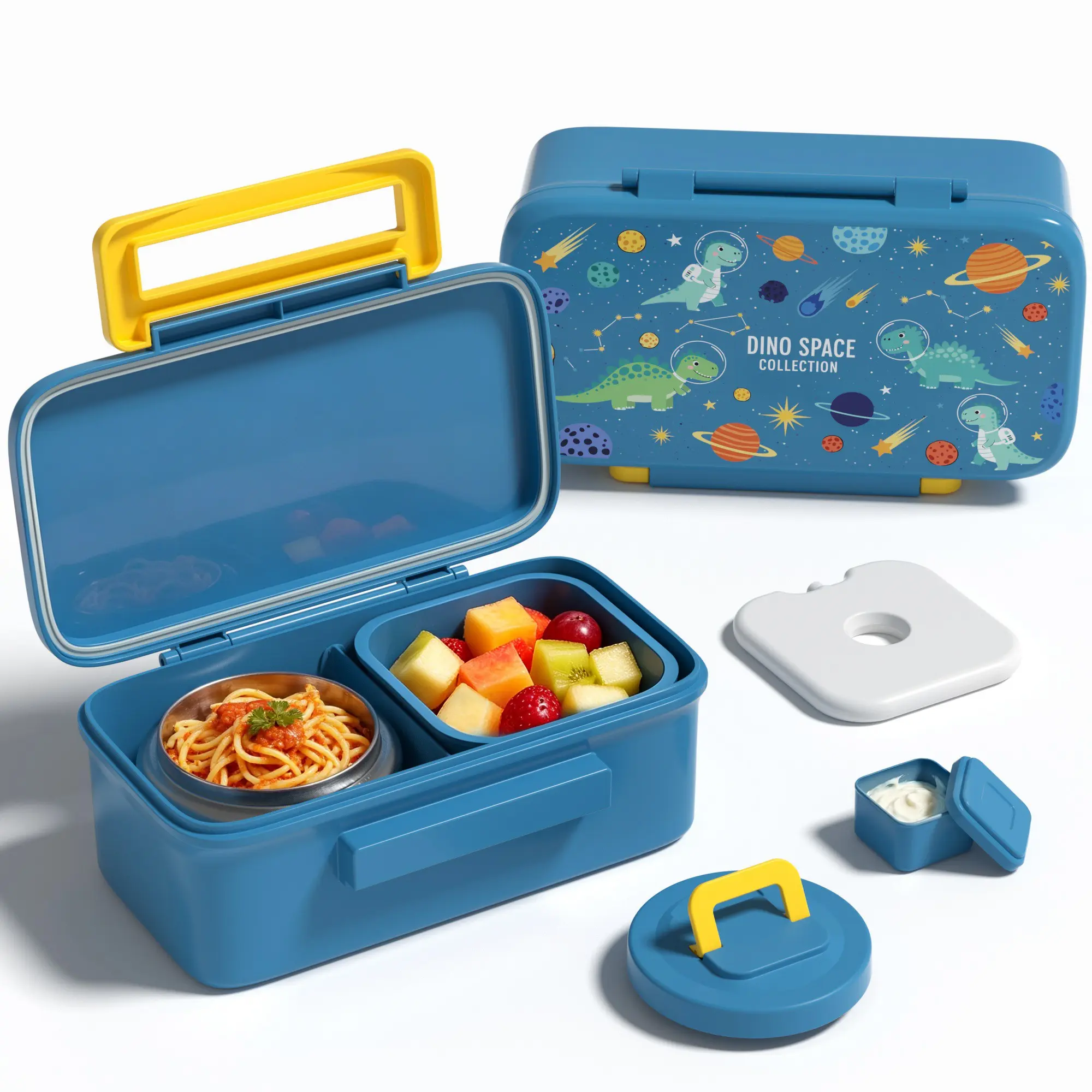 Lunch Box with 8oz Soup Bowl, Two Compartment Design, Includes Ice Cube Tray, Sauce Container, Snack Box, Travel Lunchbox, Lunch Box with Containers