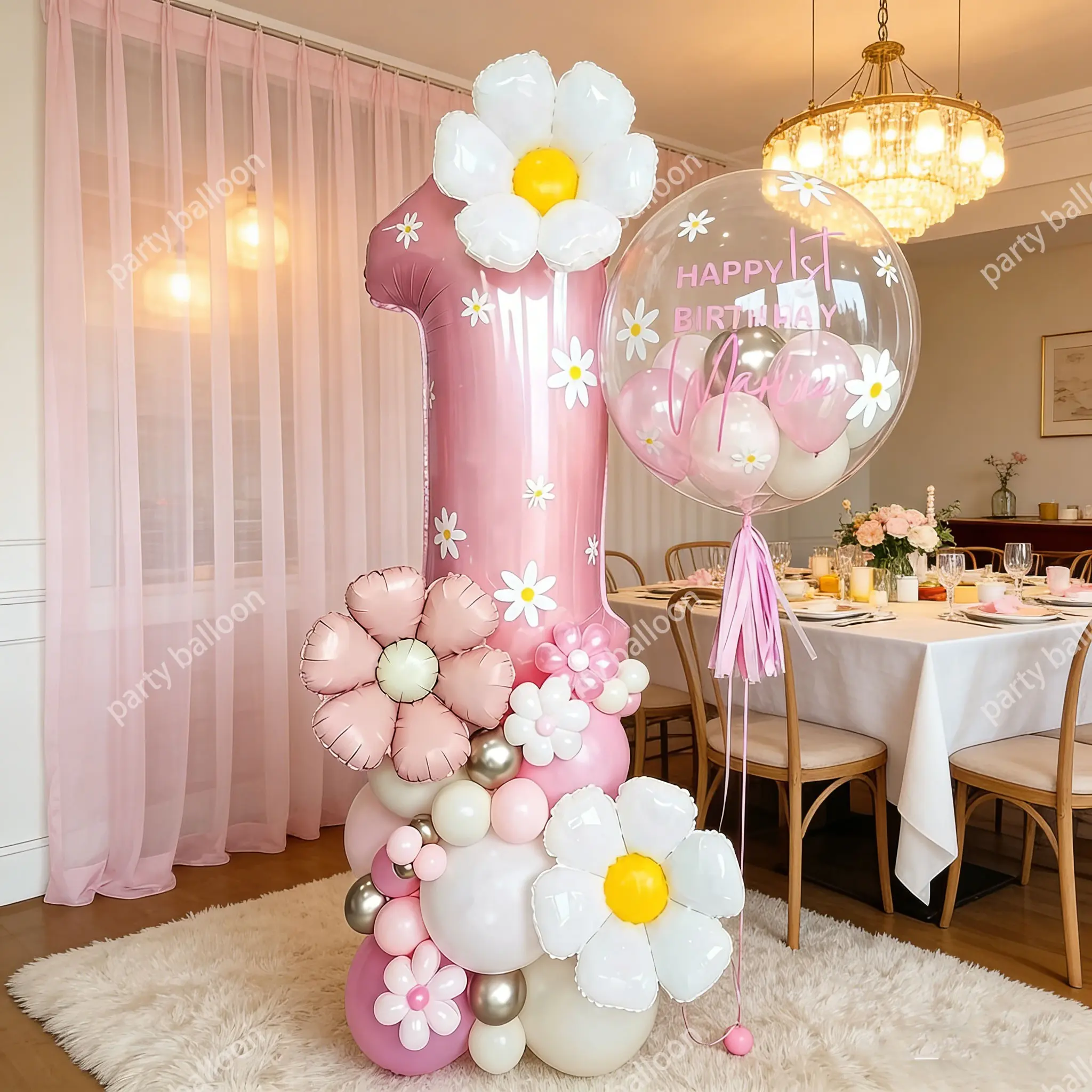 42-Piece Number Daisy Balloon Set, DIY Decorative Balloons for Birthday Party Decorations, Girl Themed Events, Anniversary Celebrations