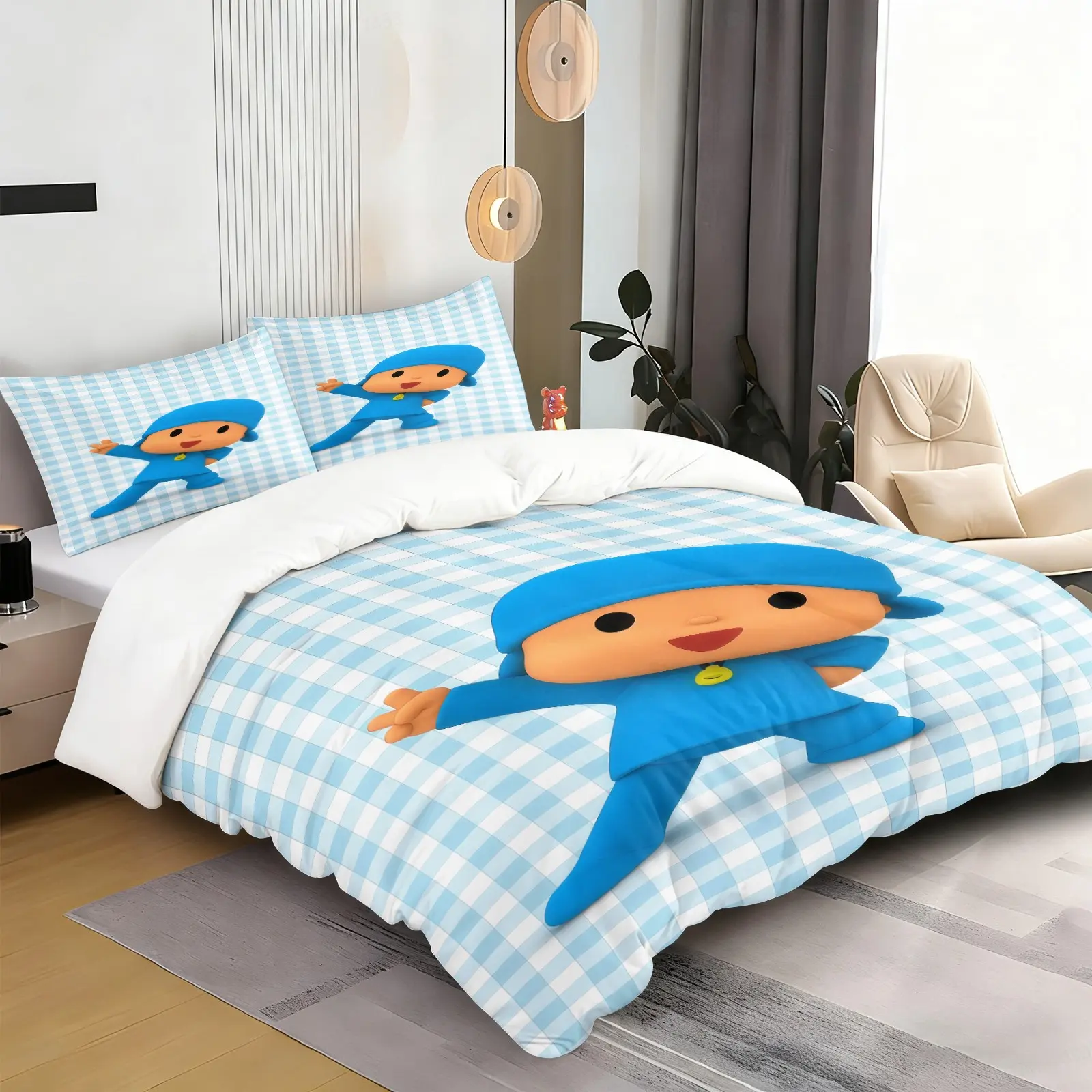 Xiao p Youyou Pattern Quilt Cover Set, Soft And Comfortable Bedding Set, Including 1 Quilt Cover And 1 Or 2 Pillowcases, Excluding Quilt Core And Pillow Core, Suitable For Teenagers And Adults, Bedroom, Dormitory, Apartment Scene