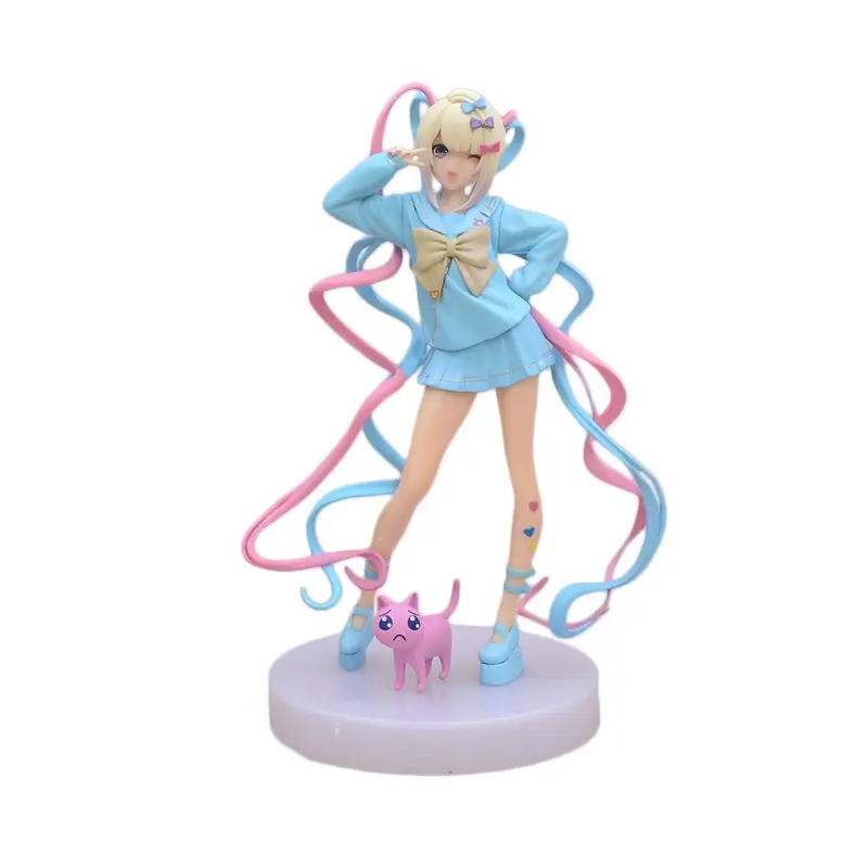 Needy Girl Overdose OMGkawaiiAngel Full Scale Anime Figure, Pastel Sailor JK Uniform Collectible Statue With Pink Cat Companion, Kawaii Aesthetic Desk Ornament Gift For Anime Gamers