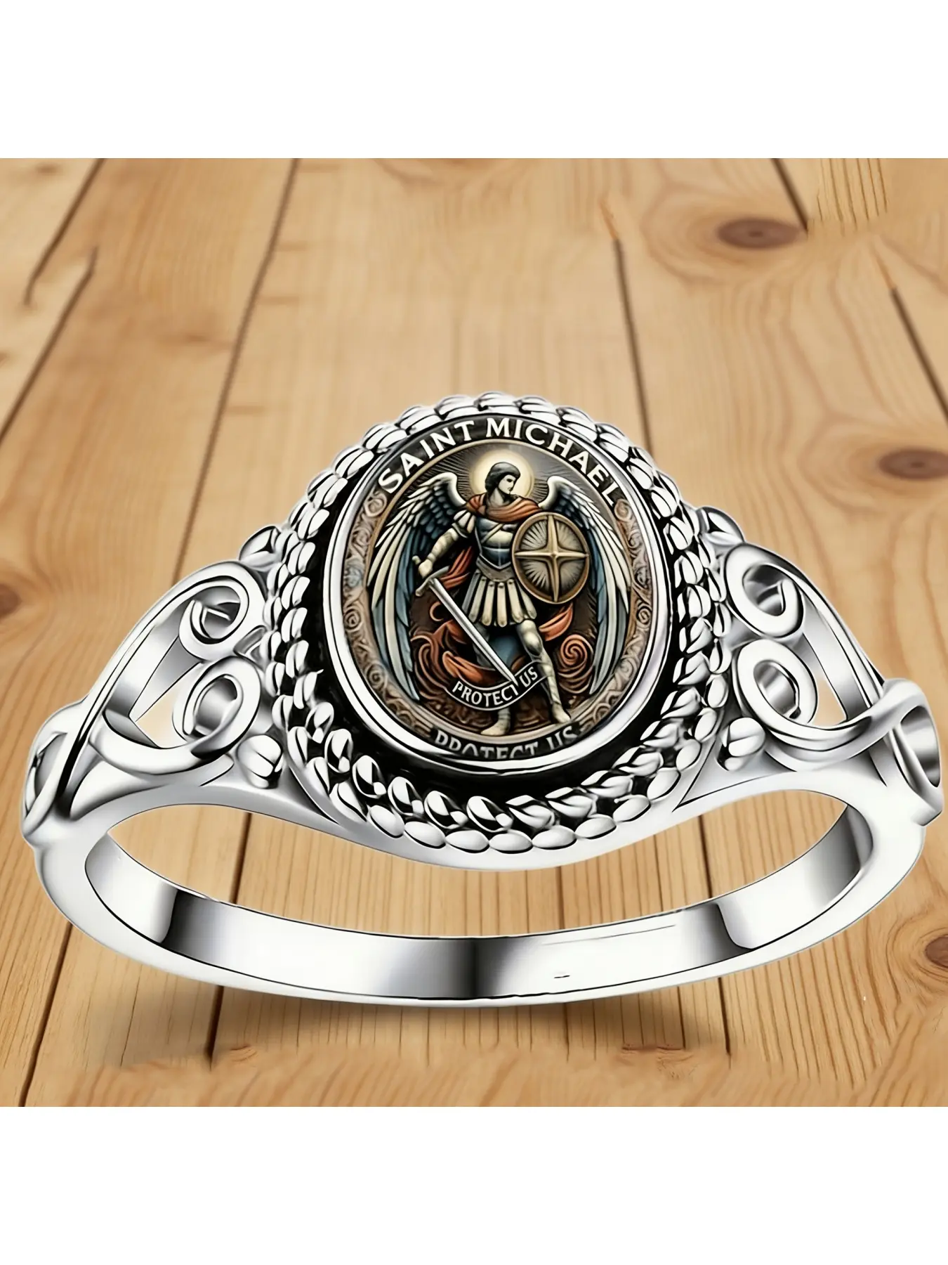 Vintage Hollow Scroll Rope Pattern Angel Warrior Printed Bohemian Fashion Ring, with a symbolic meaning of protection, an atmospheric unisex hand ornament