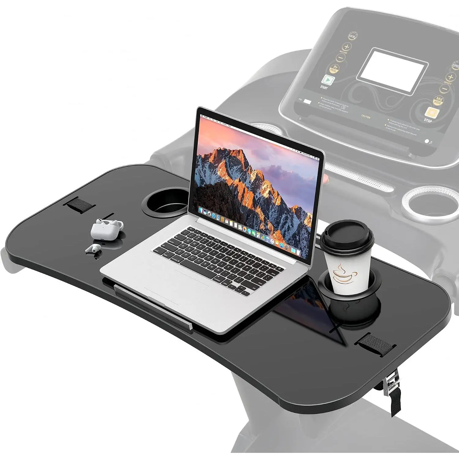 Treadmill Desk Attachment, 36 Inches Tread Tray Workstation Handlebars Platform with Laptop Holder, Cup Tablet Holder, Ergonomic Stand with Cooling Holes(Black)