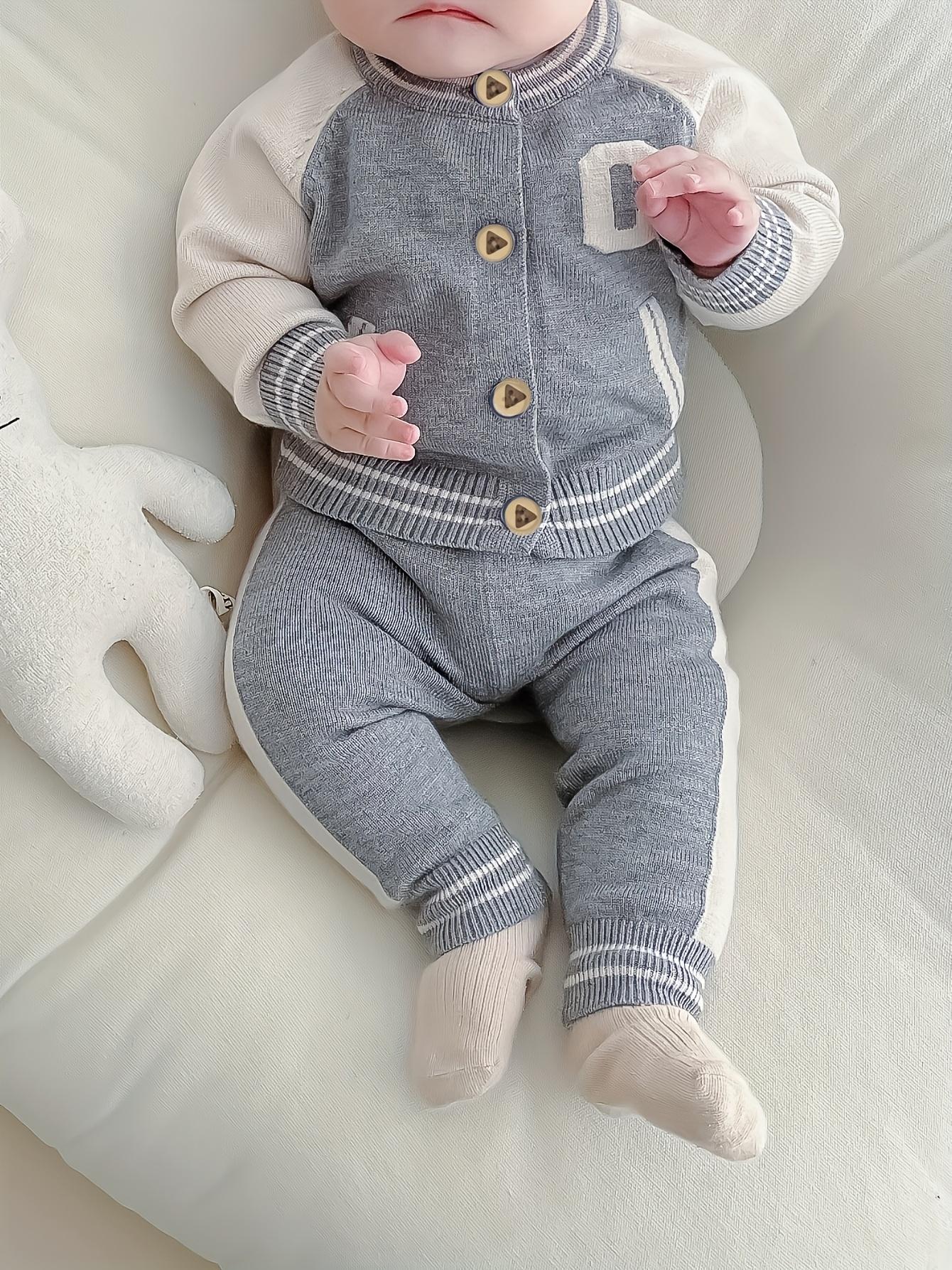 NewNewborn Boy Spring/Autumn Outfit Set    2-Piece Lettered Cardigan + Knit Long Pants – Stylish & Cozy for Outdoor Strolls! Adorable Infant Sweater Set, Soft for Daily Wear ✨