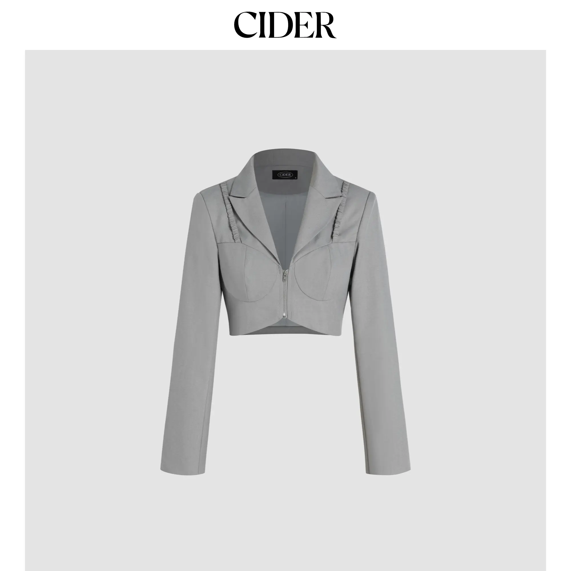 Cider [size 2-10] Woven Solid Zip Up Crop Blazer