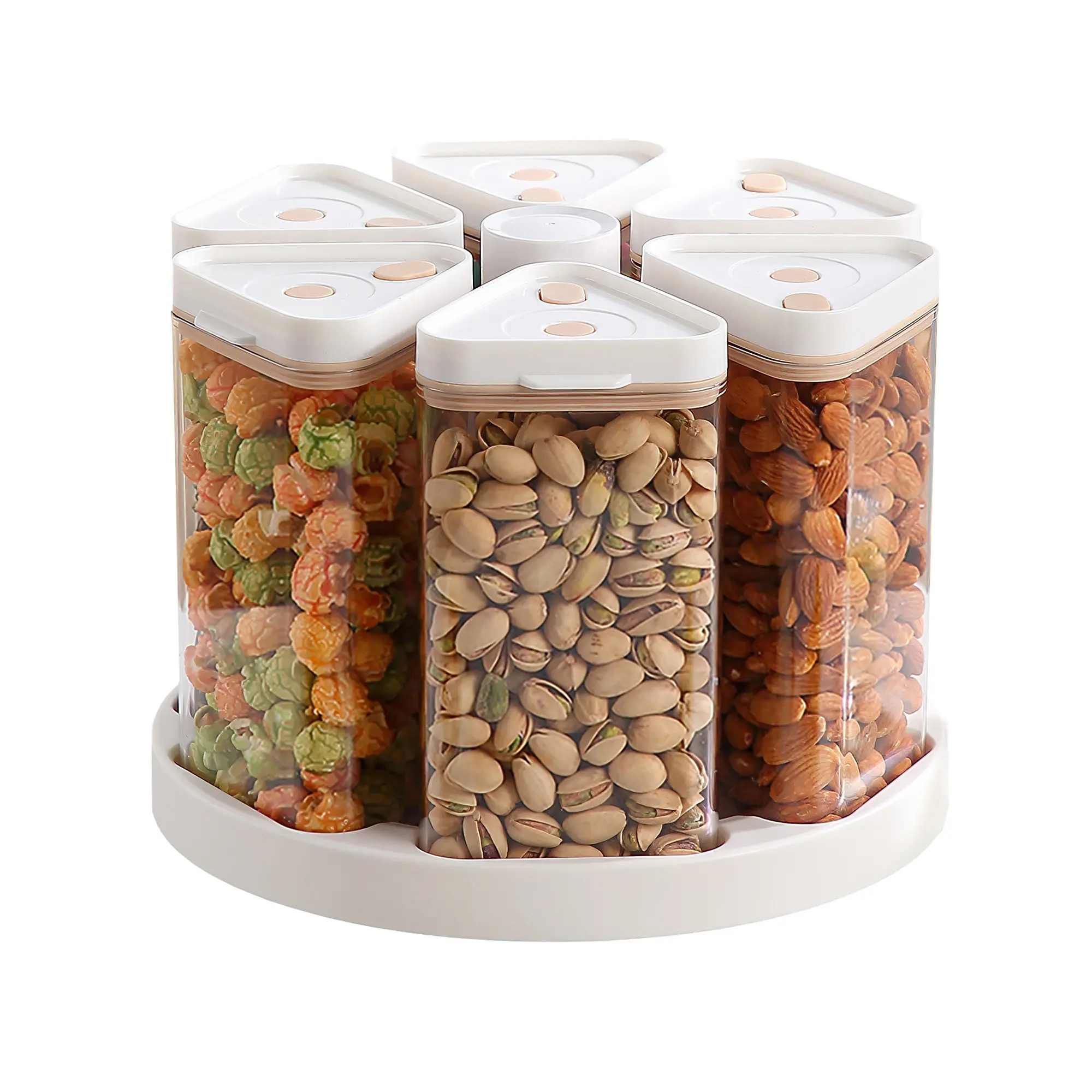 360° Rotating 6-Grid Rice and Cereal Dispenser - Airtight Air pump Fresh System, Space-Saving Food Storage Container Set with Lids, One-Hand Operation, Manual Pump for Pantry and Kitchen Organization