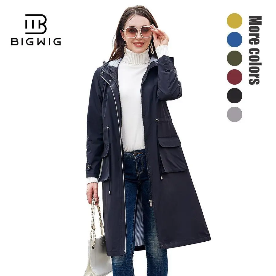 Women's Spring Long Hooded Waterproof Windbreaker - Outdoor Wear, Windproof Women's Sport Rainwear, Breathable Liner, Transitional Fit Jacket