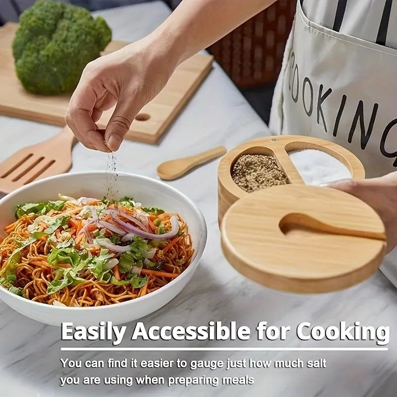 1pc Bamboo kitchen seasoning bottle separating container for salt and pepper kitchen supplies circular bamboo seasoning box