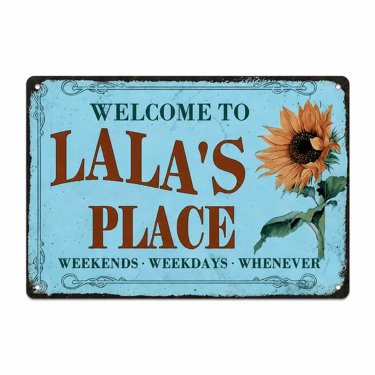 LALA's Place Vintage Sunflower Metal Tin Sign, 8x12 Inch Welcome Wall Plaque for Garden, Yard, Bar, Porch, Garage, Kitchen, Bedroom Decor Gift, Easy to Hang
