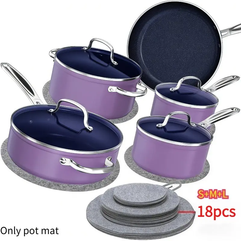 18pcs Set of Heat-Resistant and Scratch-Resistant Pads, 3 Sizes, Wok and Frying Pan Storage Dividers, Kitchen Supplies, Cookware Protection, Coasters, Trivet Set