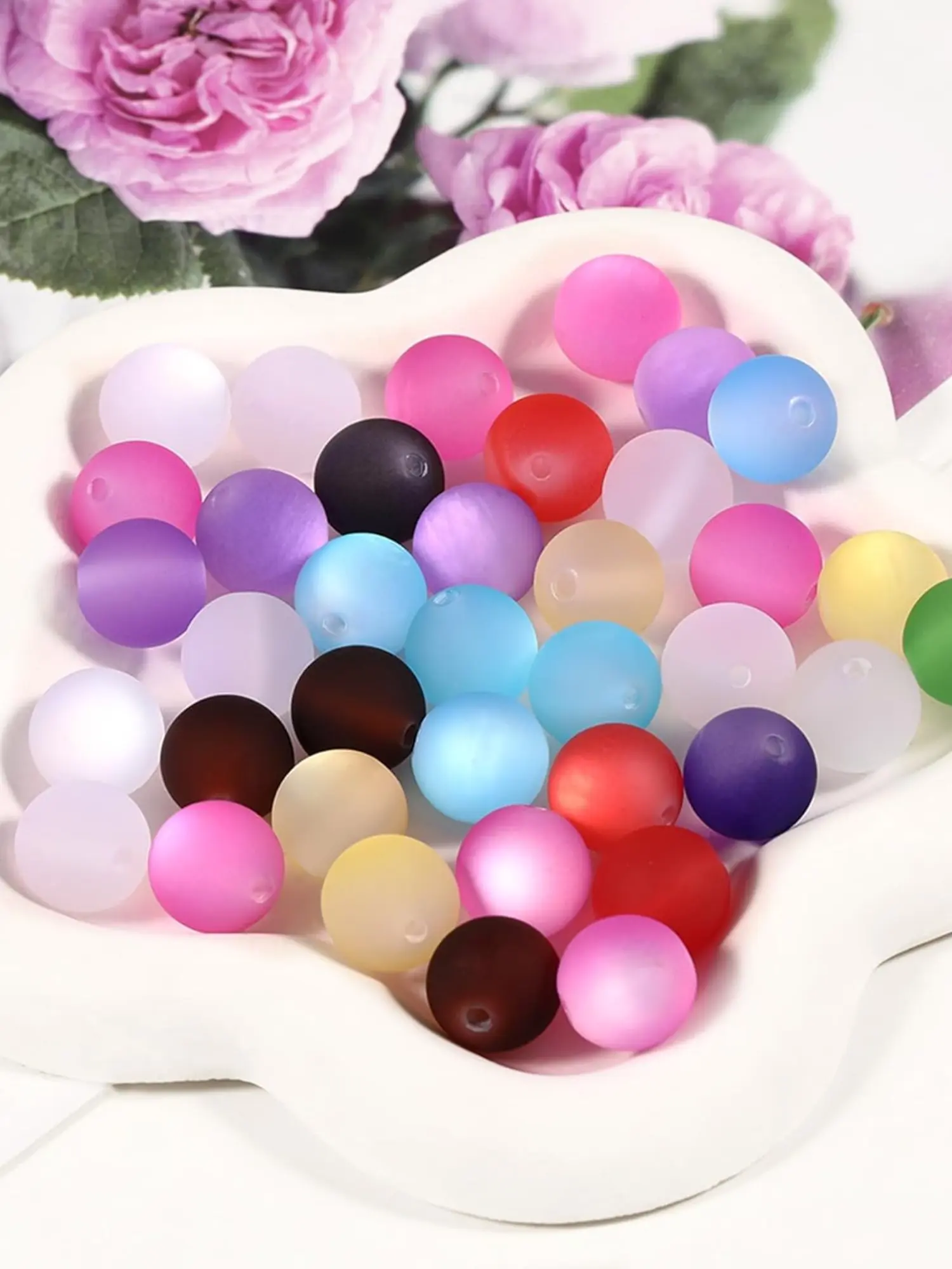50pcs 16mm or 100pcs 12mm or 100pcs 10mm Resin Frosted Cat Eye Beads, Beading Supplies, DIY Jewelry Charms, Resin Beads Cat Eye Bead Frosted Circular Rubber Spacer Beads DIY Making Friendship Bracelet Phone Chain Keychain Bead Pen Beads Accessories