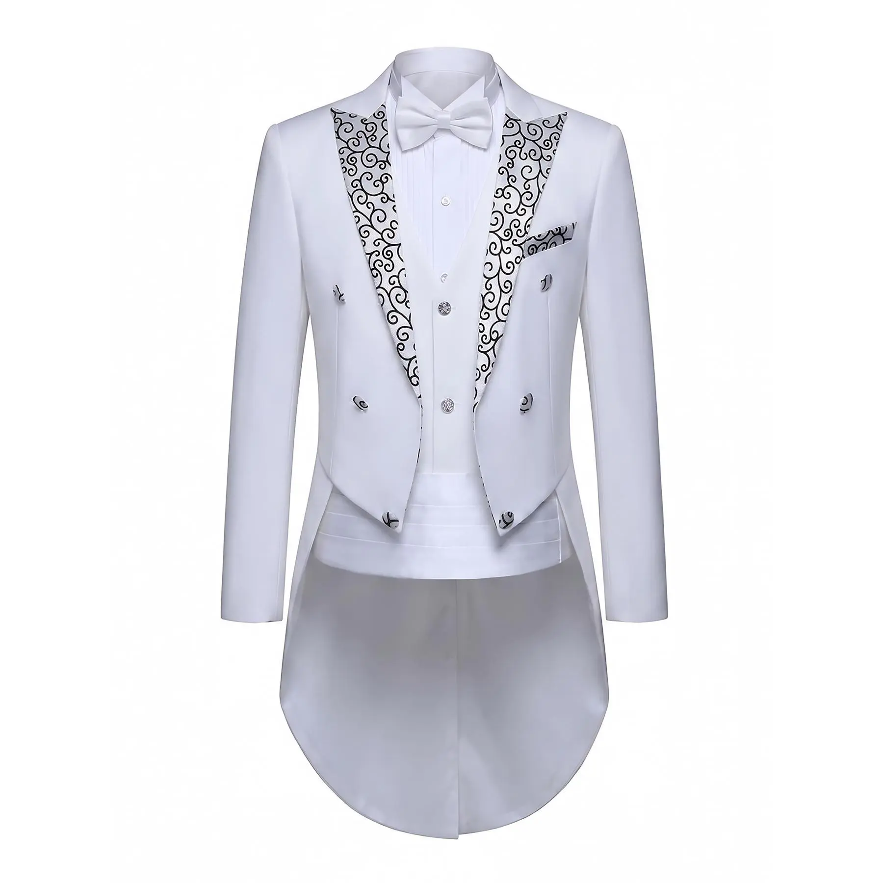 Men's Tailcoat Tuxedo with Handmade Embroidery, 2-Piece Double Breasted Slim Fit Suit for Prom, Gala Dinners & Graduation, Smooth, Blazer, Fancy, Long Sleeve, Menswear, Classic, Matching, Fashion, Polyester