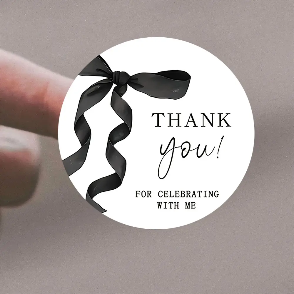 72 Bowknot Thank You Stickers Roll, Elegant Cursive Note Labels for Gift Bags, Party Gifts, Weddings, Corporate Events