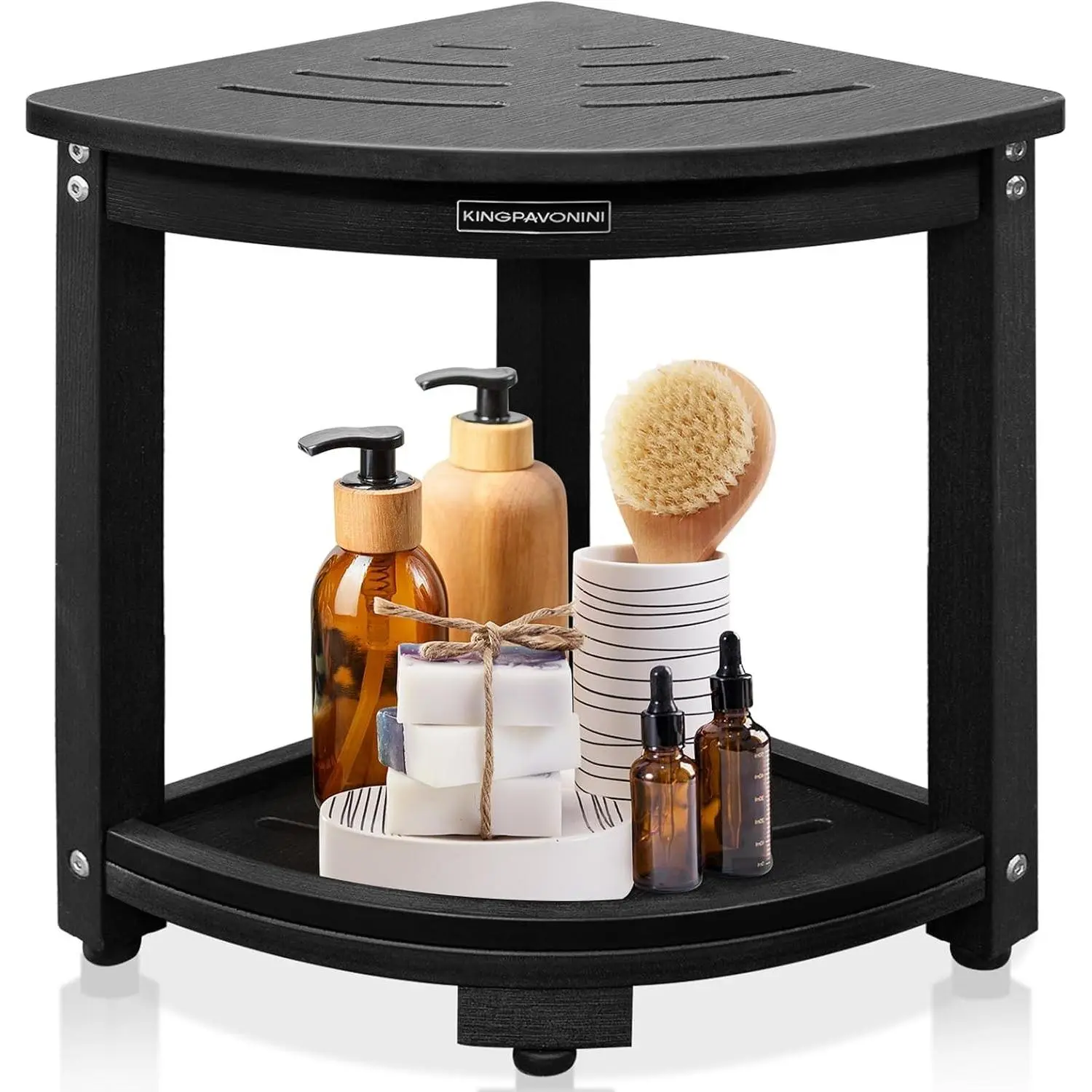 HDPS Corner Shower Stool for Inside Shower, Waterproof Shower Bench, Anti-Fracture & Anti-Fading Shower Seat with Storage Shelf, Rapid Assembly, Load 400 Pounds
