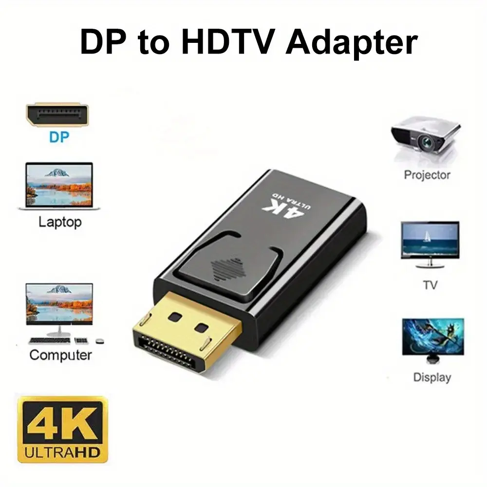 4K Displayport Dp to Hdtv Adapter Connector, Dp Male to Female 4K HD Resolution Converter, Compatible with 1080P Video Connection for PC, Hdtv, Laptop, Projector