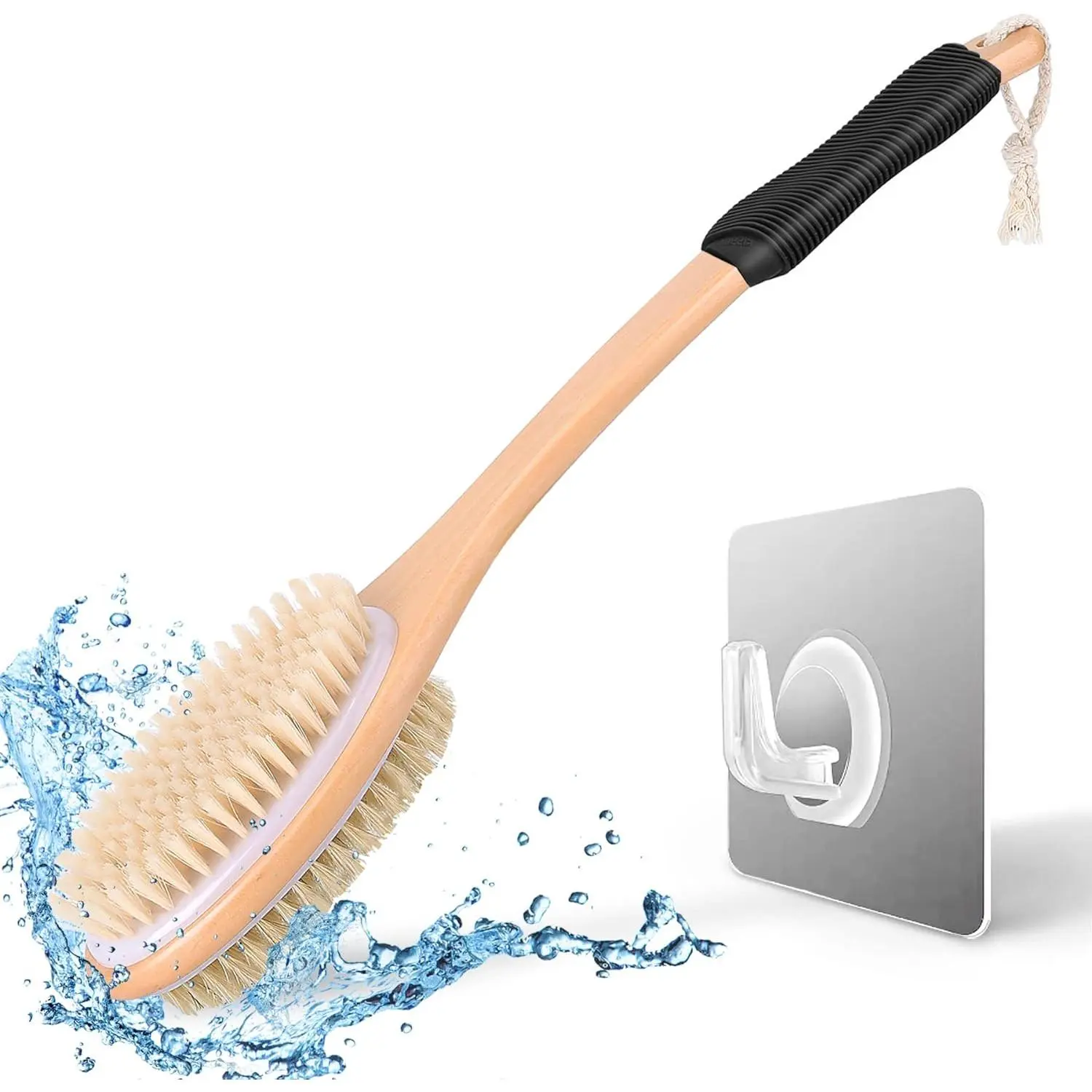 Ergonomically Back Scrubber for Shower,Double-Sided Back Long Handle Wet & Dry Brush for Cellulite and Lymphatic