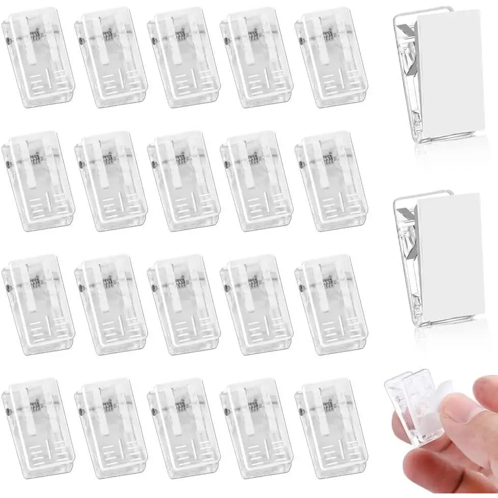 20 count Self Adhesive Clips, Tapestry Sticky Wall Photo Poster Clips | Plastic Clear Clips  Spring Light Clips for Office  Christmas Decoration
