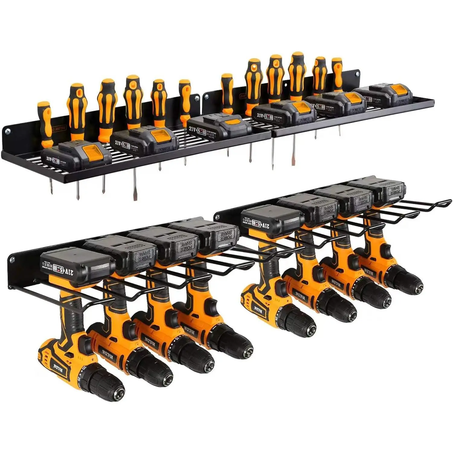 Power Tool Organizer with  Station,Drill Holder Wall Mount,Garage Storage Shelves for Organization and Storage,Heavy Duty Pegboard Wall Organizer Set Solid Metal Black 2 Pack 4 Set…