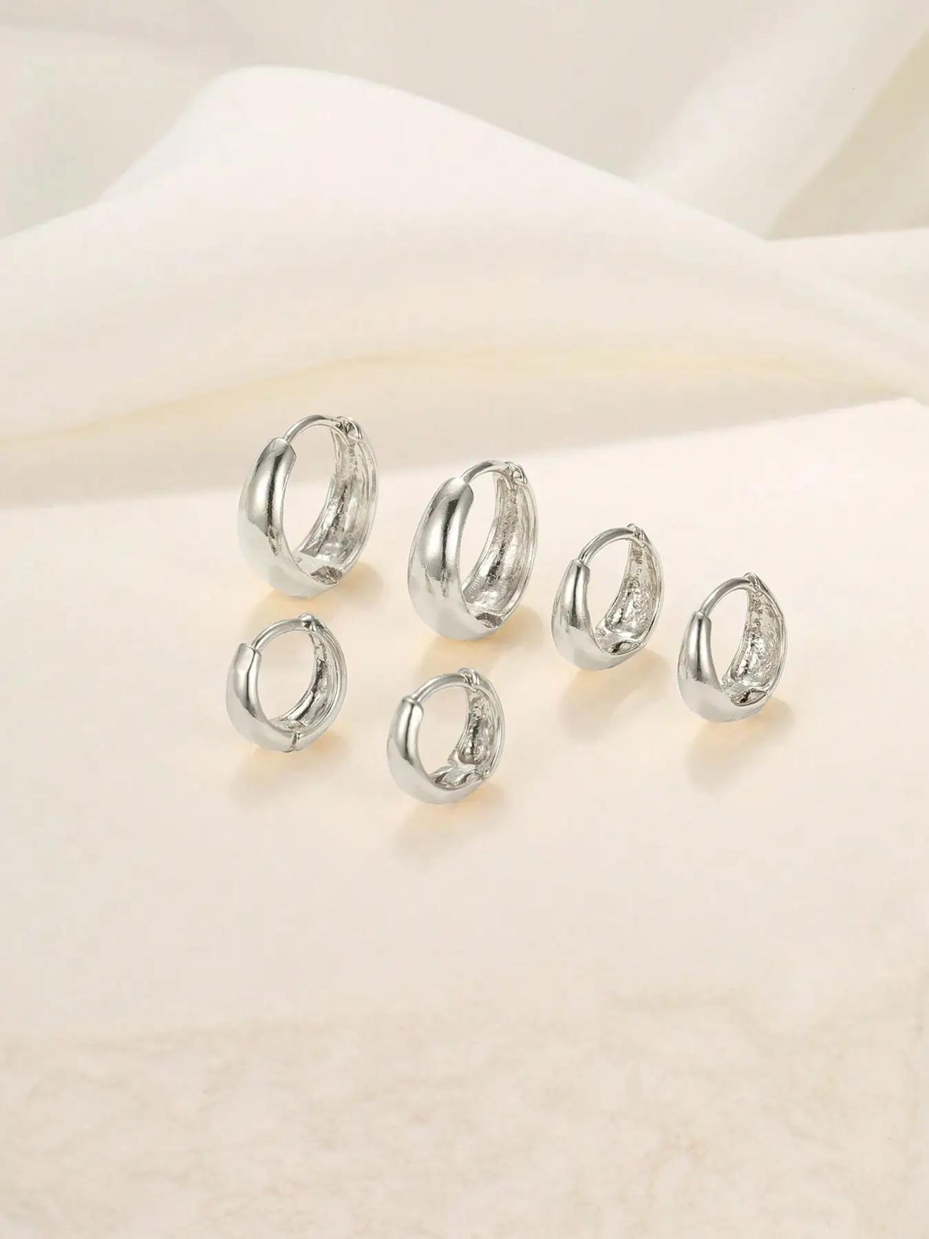 Women's Elegant Trendy Geometric Design Hoop Earrings, Simple Style Plain Color Hoop Earrings for Party, Exquisite Jewelry for Birthday Gifts