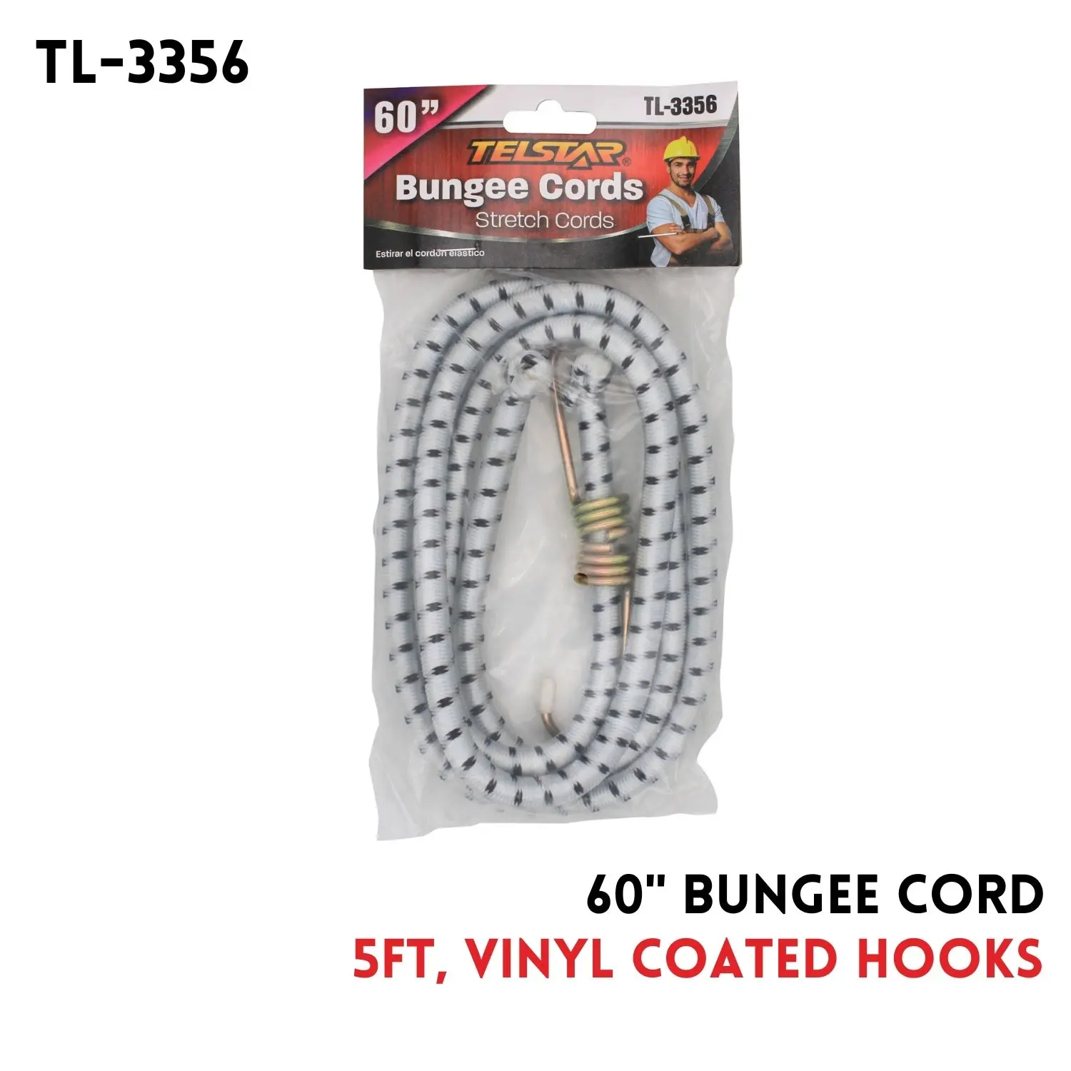 60 " (5") Stretch Rope with Glue Hook, Outdoor Bundling Elastic Rope, Luggage Secure Bungee Rope