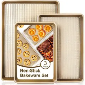 Set of 3 Nonstick Baking Sheet Pan No Rust Non-toxic Carbon Steel Heavy Duty Baking Tray for Oven Includes Half Sheet Jelly Roll and Quarter Sheet Pans for Baking Supplies