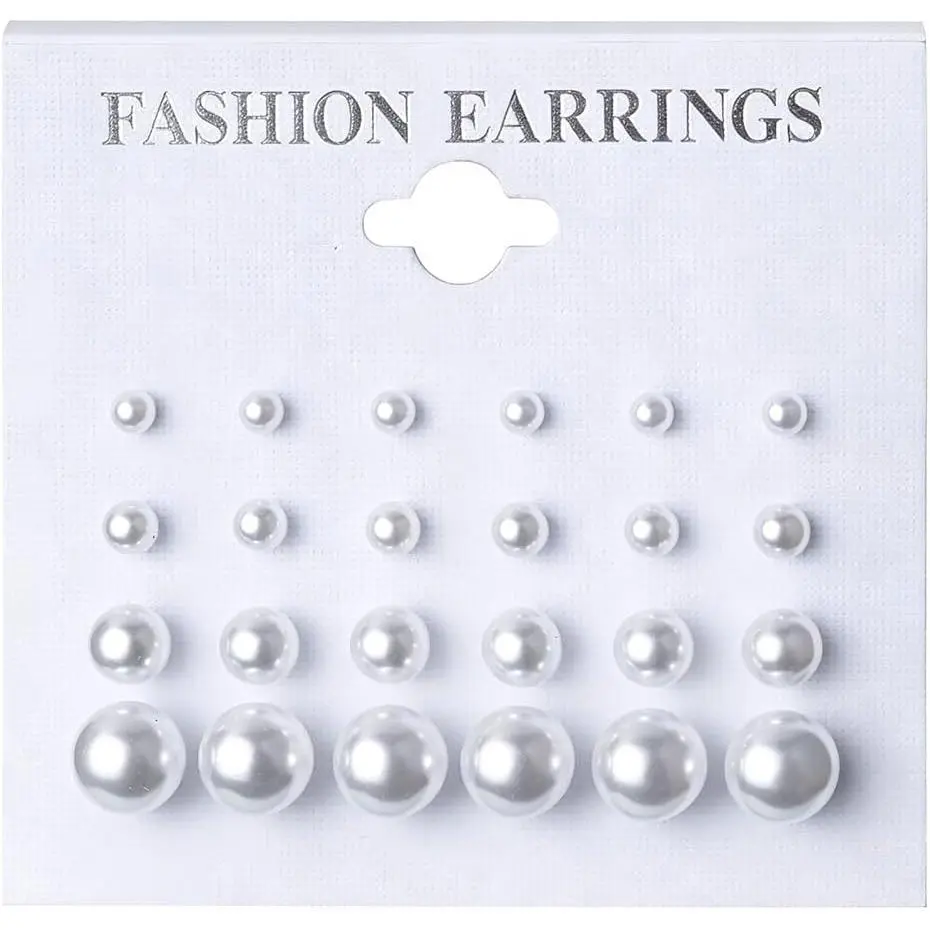 Earrings Studs for Women - 12 count  White  CZ Ball Earrings, Bridal Simulated  Rhinestone  Stud Earrings  Set for Wedding Birthday Christmas
