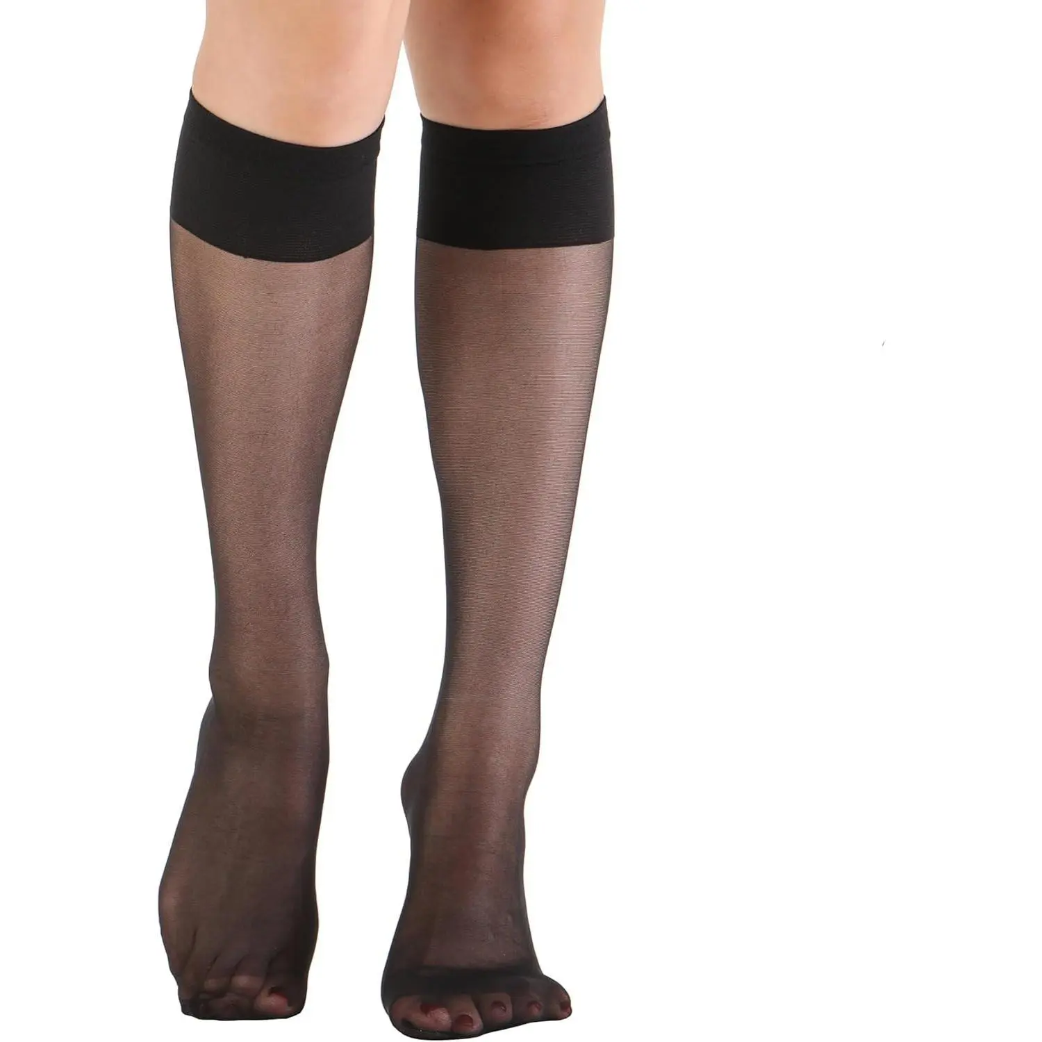Women's 6-Pair Sheer Knee-High Socks, Lady's Casual Comfort-Top Stockings for Party Supplies & Home Use, Sock