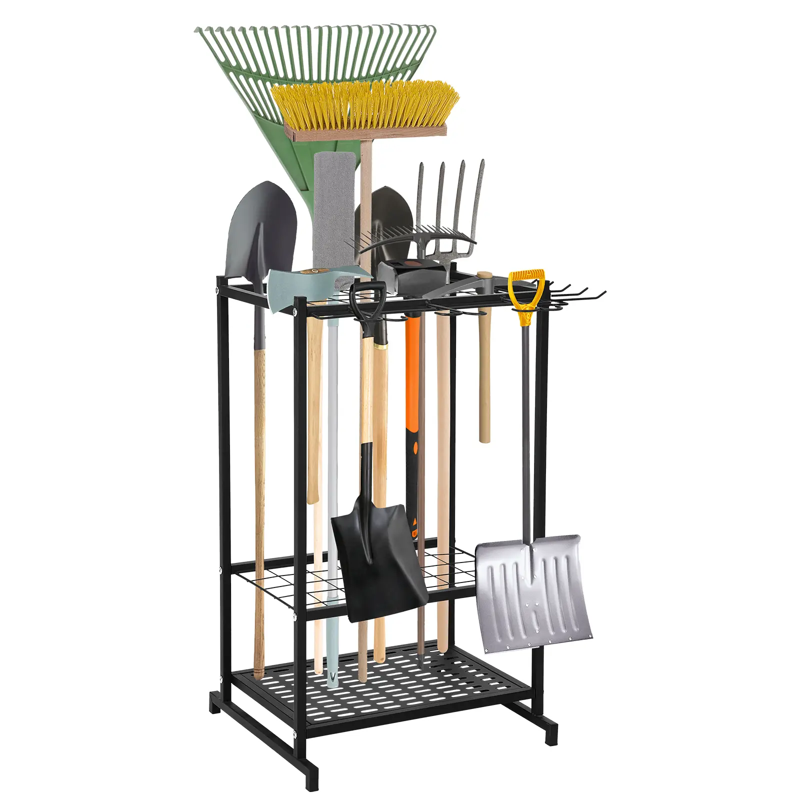 3-Tier Heavy-Duty Garden Tool Organizer, Metal Storage Rack for Long-Handled Tools (Shovels/Rakes/Brooms), Yard, Shed, Garage Organizer Holds Up to 35 Tools