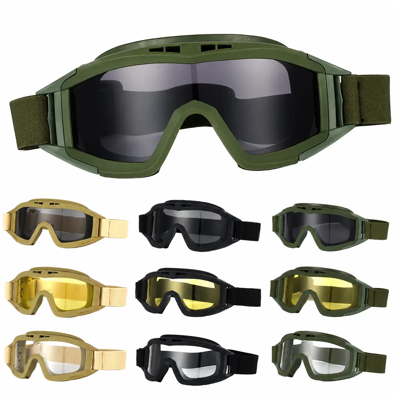Durable Outdoor Tactical Eyewear - Lightweight Polycarbonate Lens Shooting Glasses for Men, with Anti-Fog Vents, UV400 Protection, Adjustable Pads, 1 Size Fits, for Airsoft, Hiking, Military-Style Training, Lightweight Lens