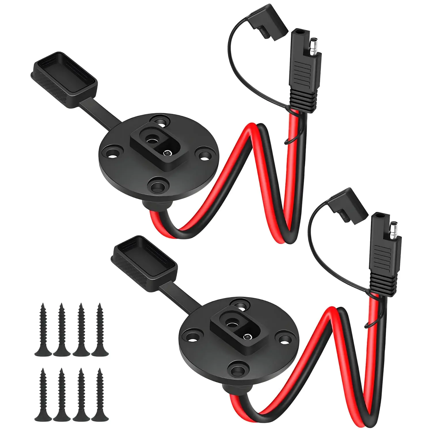 2-Pack SAE Quick Connector Set, 1FT 10AWG SAE Male Plug to Female Socket Harness with Copper Terminals, Includes Screws, PVC Coating, Weatherproof for Solar Systems, Marine/Boat Power Transfer