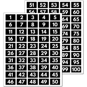 5 Sets, 1-100 Number Stickers  Vinyl - 1.5" x 1", White Numbers