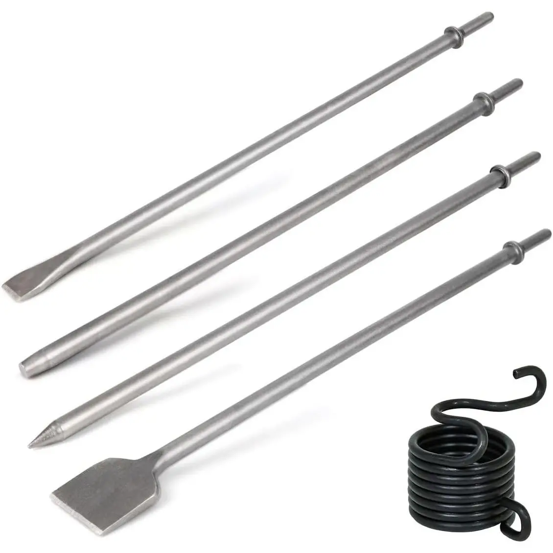 4Pcs 17.7 Inch Air Hammer Chisel Bits Set, Pneumatic Cold Chisel, Taper Punch and 2 Inch Wide Air Scraper, Hammer Attachments for Concrete and Tile