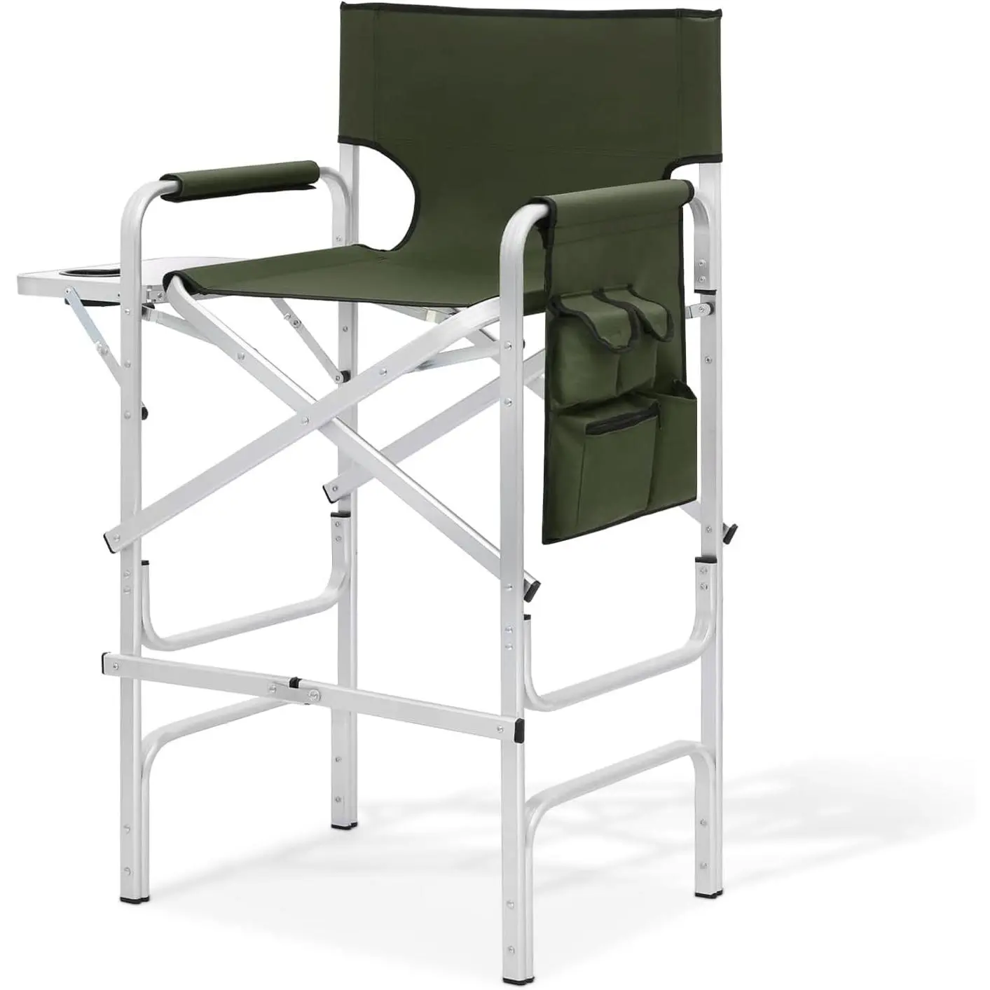 Tall Director Chair for Vendors & Makeup Artists, 31" Seat Height, 250 lbs Capacity, Portable Folding Chair w/Side Table, Side Pocket & Cup Holder for Booths, Craft Fairs, Camping, Dark Green