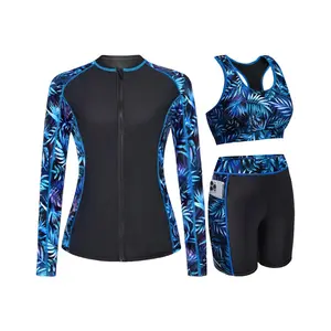Daci Women Three Piece Rash Guard - Long Sleeve Zip up Swim Shirt Sports Bra Modest Swimsuit with Shorts  SwimWeek  summervibes