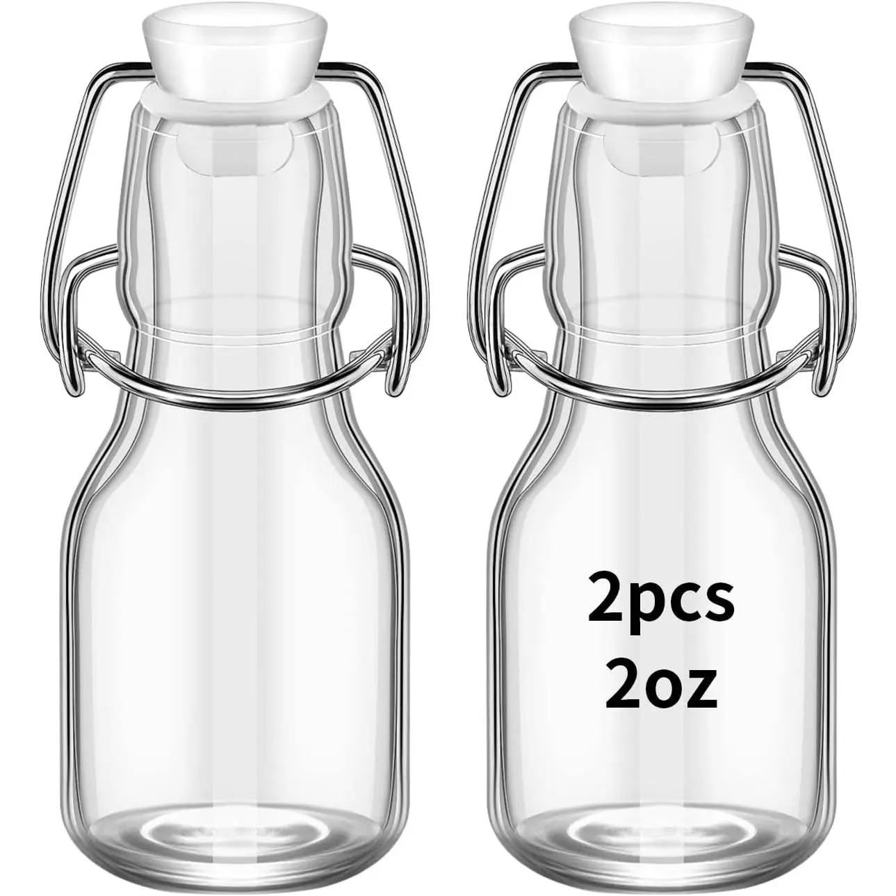 2 count Swing Top Small Glass Bottles 2 oz With Flip Airtight  for  Brewing, Beverages, Oil, Vinegar, Water, Soda,Limoncello, Homemade , vanilla (White cap)