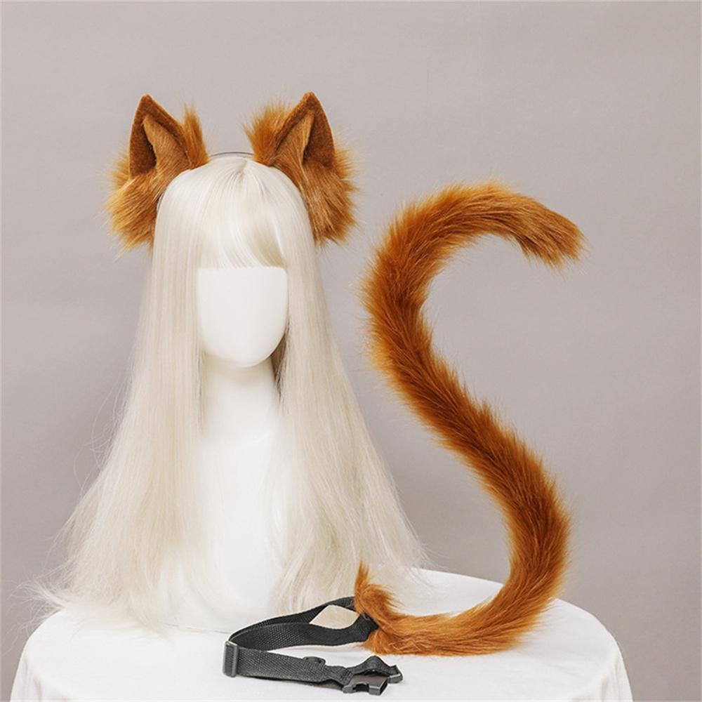 2Pcs/set Plush Cat Ears Tail Set Realistic Lolita Headband Cat Tail  Props Hand-made Simulation Animal Ears