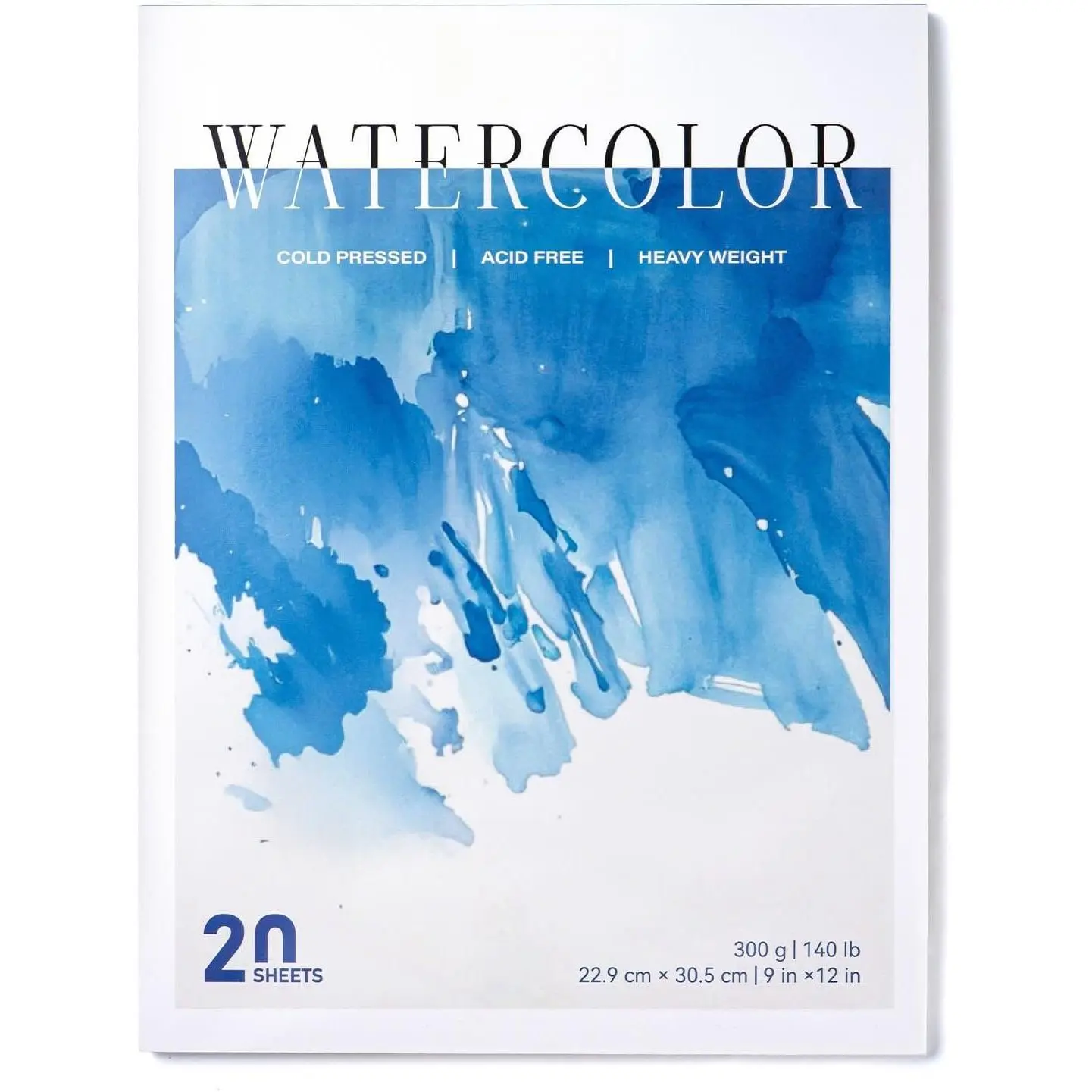 Watercolor Paper Pad 9"x12", 300gsm/140lb, Cold Press Water Color Paper, Acid-Free, for Wet & Dry Media, Watercolor, Gouache & Sketching, 20 Sheets,  for Students and Artists