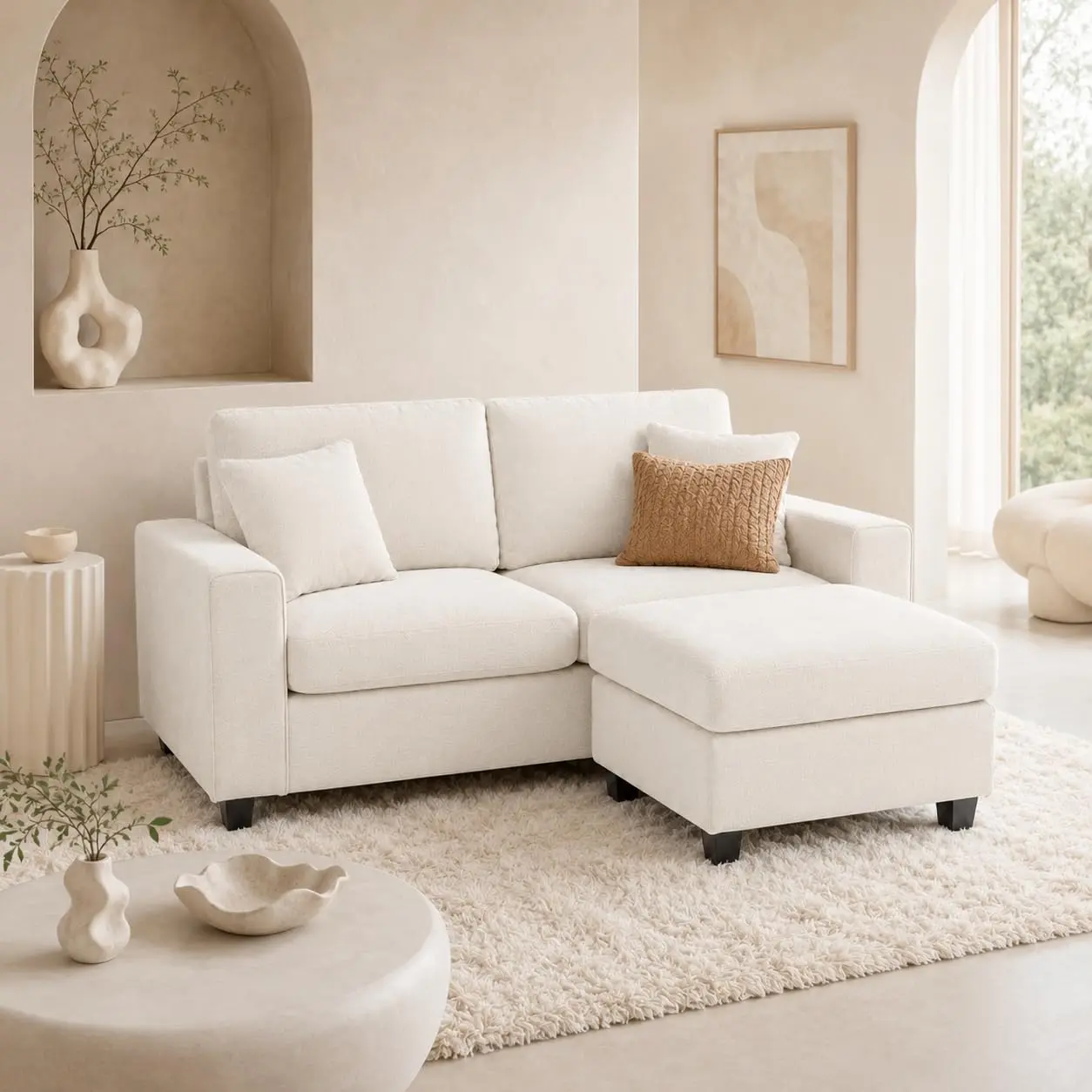 Garvee L Shaped Sectional Sofa with Ottoman, Small Couch for Living Room