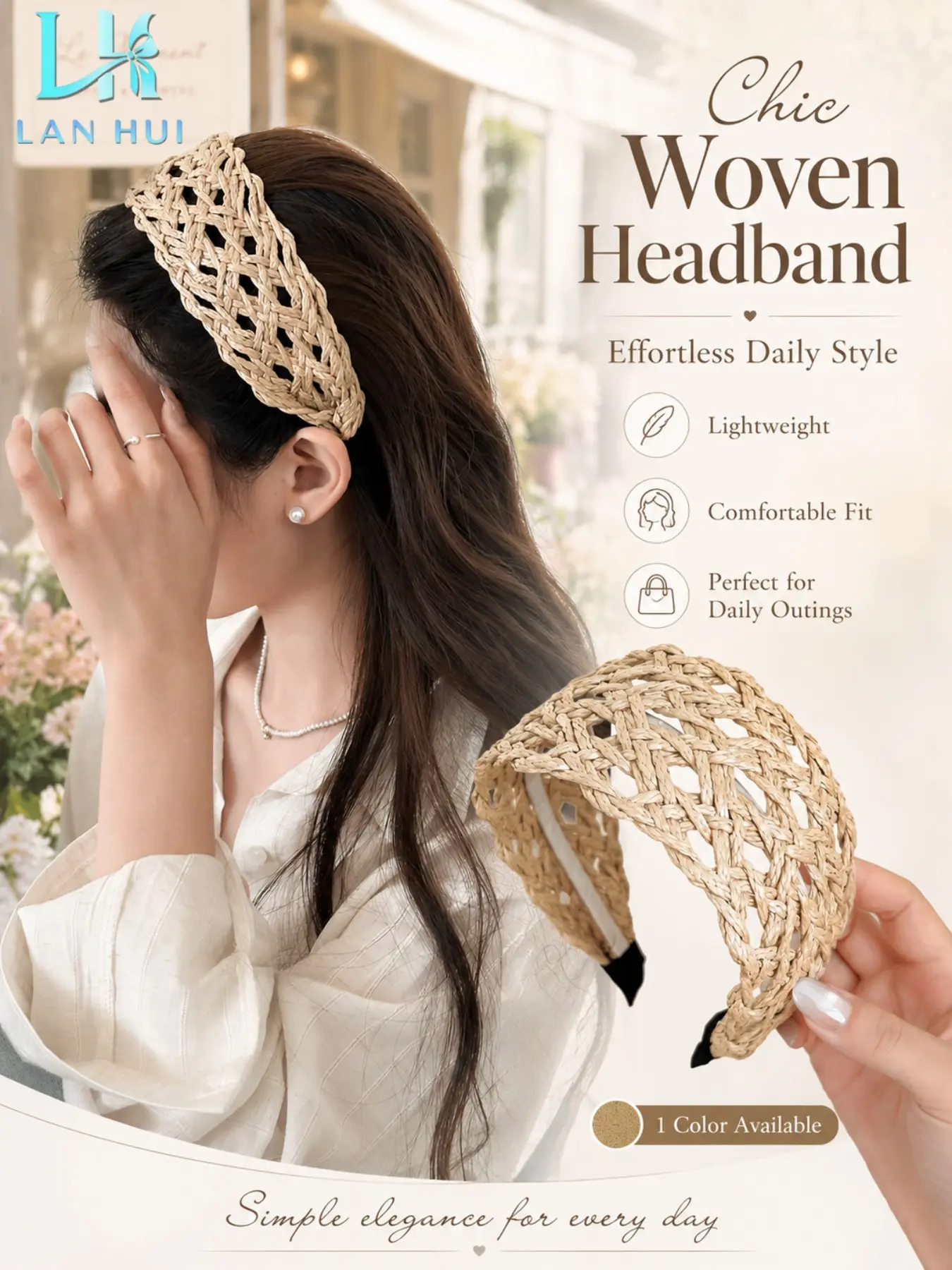 Boho Hollow Woven Straw Headband for Women, Lightweight Wide Raffia Hair Band, Comfortable Non Slip Summer Headbands, Beach Vacation Daily Hair Accessories