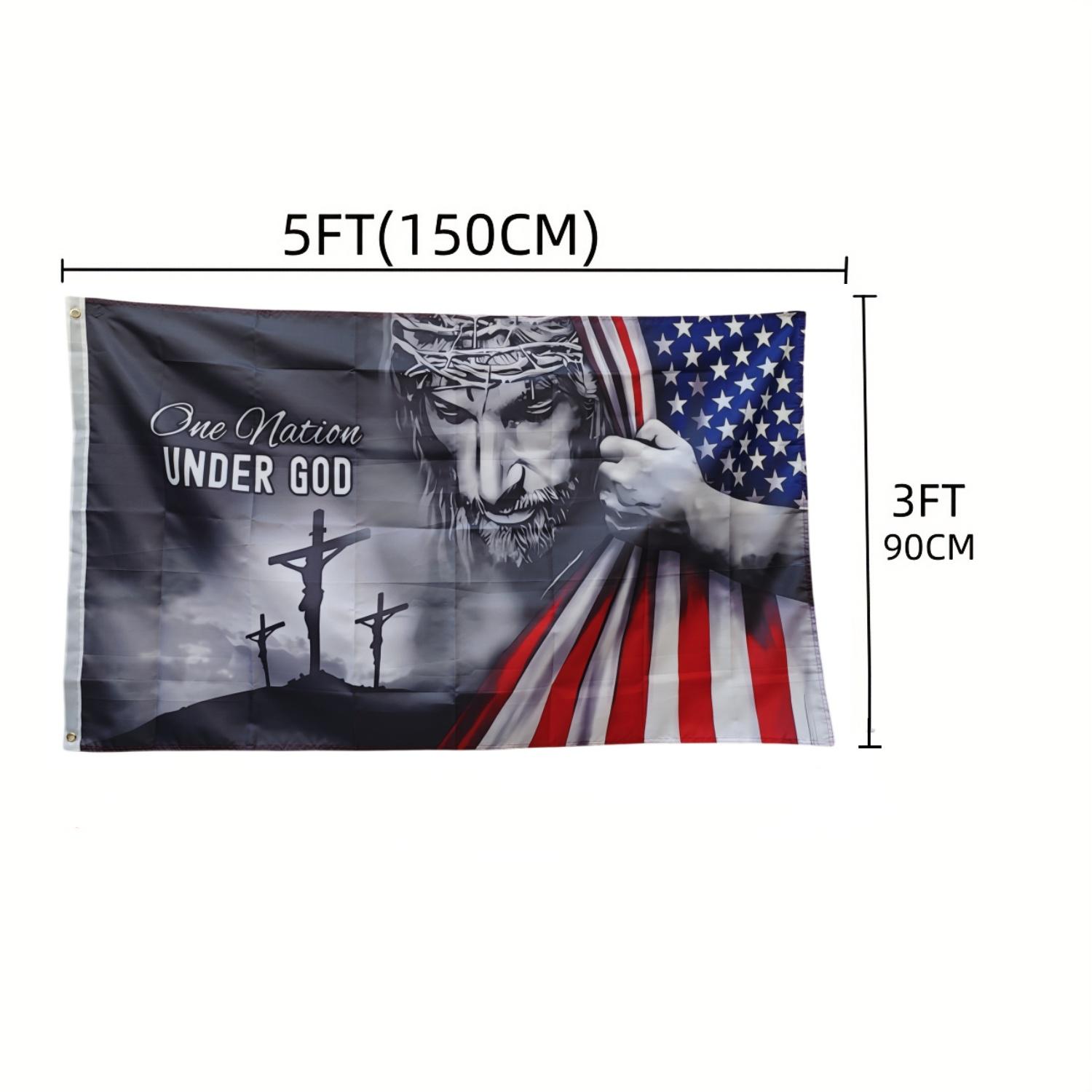 One Nation Under God Flag, 1 Count 3x5 Christian Patriotic American Flag with Jesus & Cross Design, Durable Polyester Outdoor Decor for Yard, House