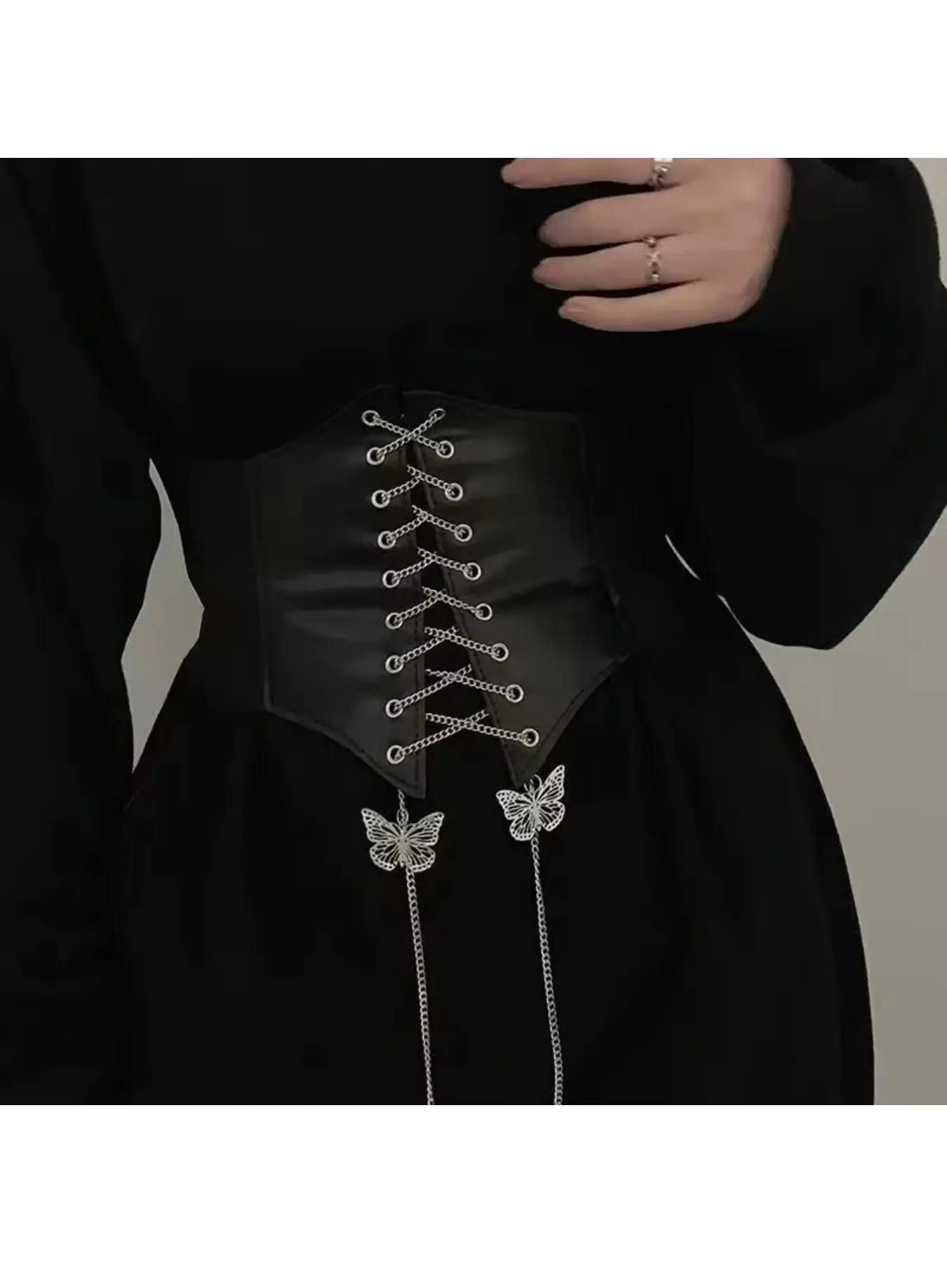 Women Adjustable Stretchy Metal Chain Waist Belt Butterfly Decor Ornament Fashion Multi-purpose Decorative Waist Strap For Suit Dress Outfit