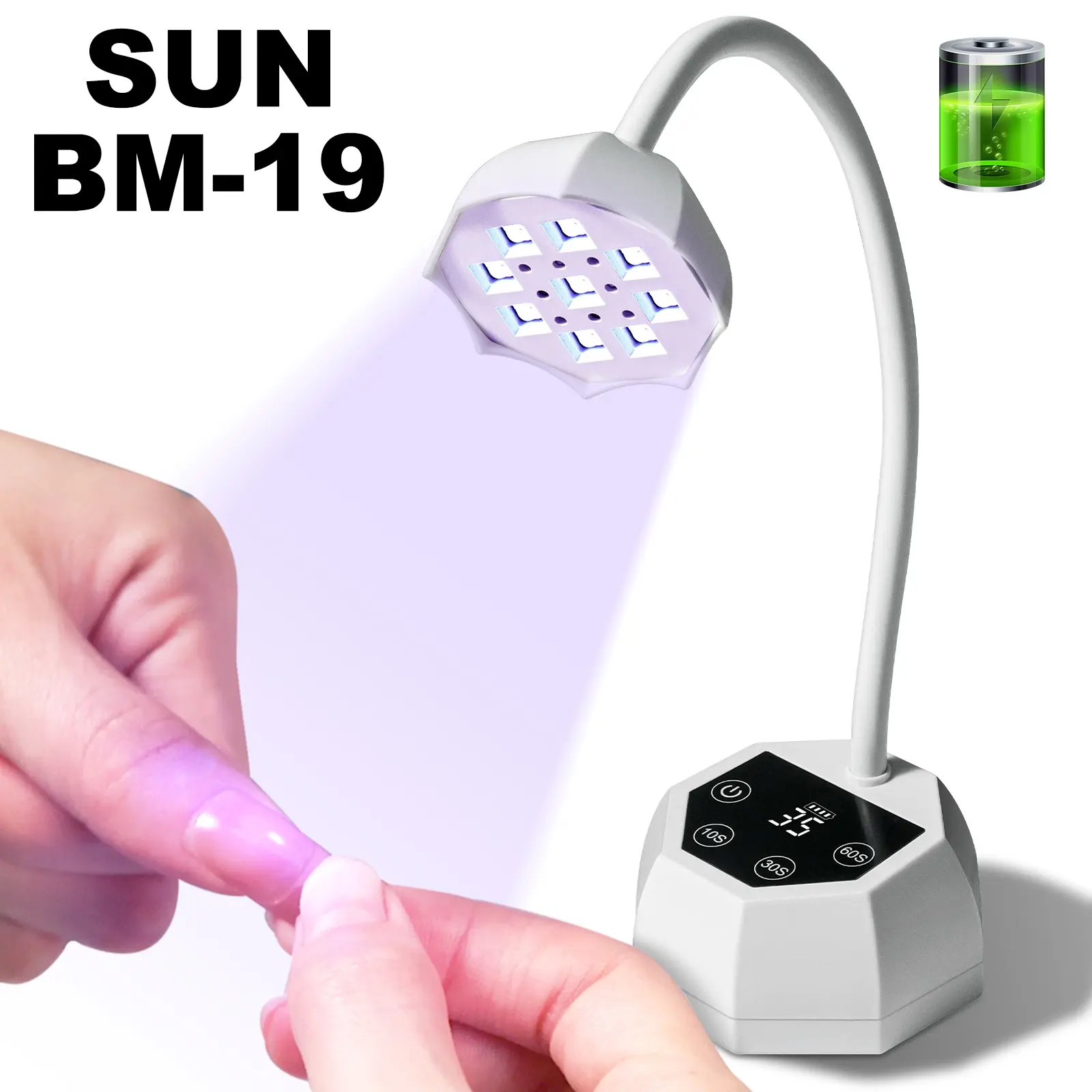 SUN BM-19 Rechargeable UV LED Nail Lamp, Polish Curing Dryer, 800mAh Flexible Gooseneck Fast Curing For Home Salon DIY Manicure, Best Gift For Women