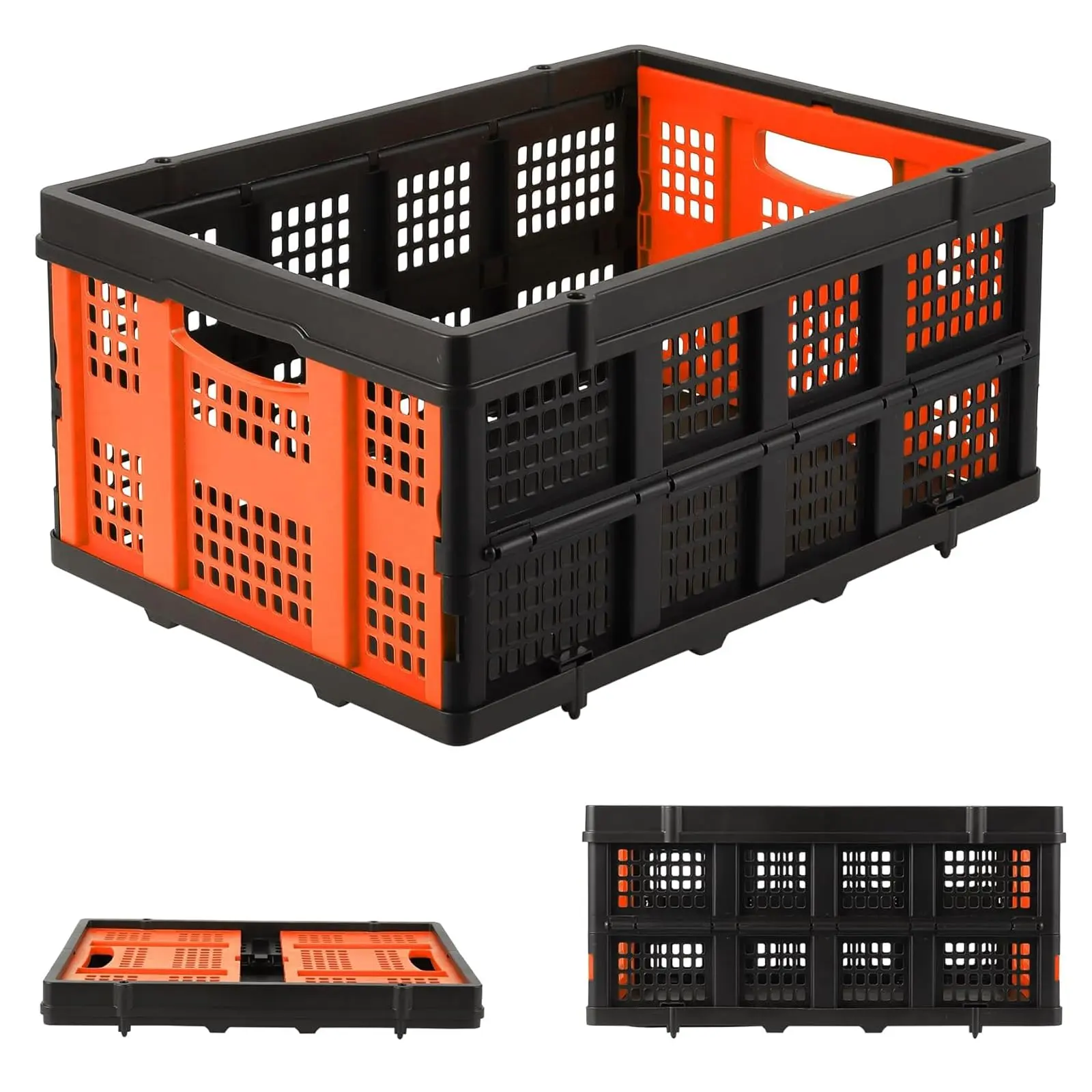 Hosslly 55L Collapsible Plastic Milk Crate Organiser, Heavy-Duty Stackable Storage Container with Side Handles for Food, Drinks, Books