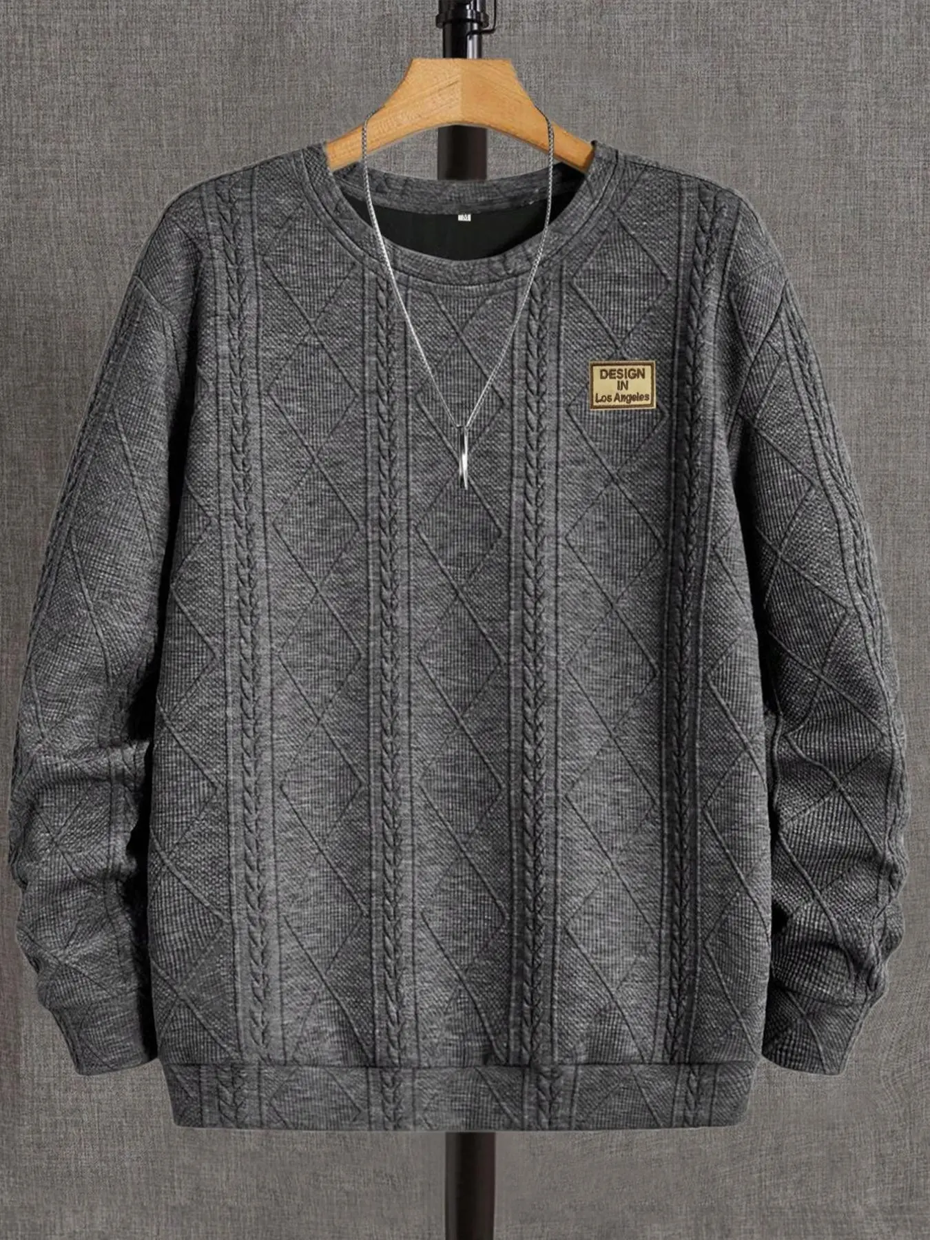 Men's Vintage Classic Knit Pullover, Round Neck, Long Sleeve, Medium Length, Casual Sporty Style, Textured Design, Comfortable Fit