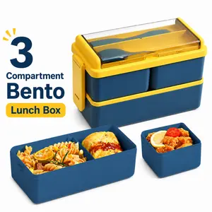 MIUVA Lunch Box  49oz Stackable Bento Box for Adults 3 Compartment Meal Prep Food Container Leak Resistant PP Lunch Container for Work Picnic Dining Out