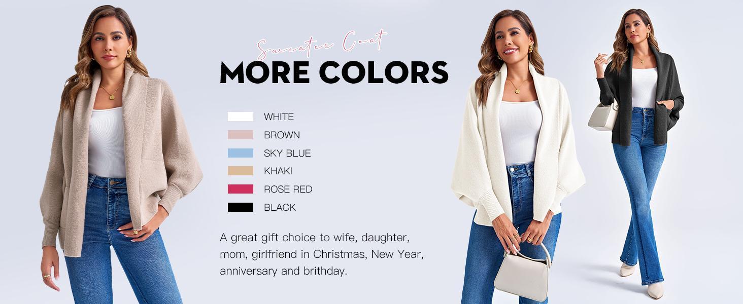 Womens Open Front Cardigan Batwing Long Sleeve Shawl Chunky Knit Loose Fall Poncho Sweater Coats